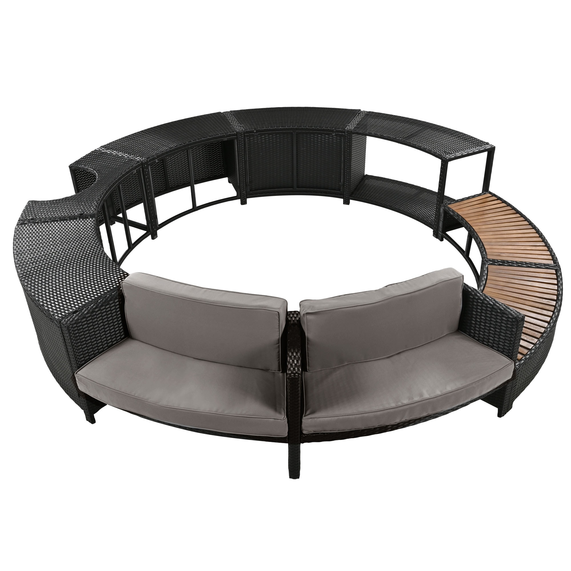 ModernLuxe L-SZ000060AEE Spa Surround Spa Frame Patio Rattan Sofa Set Rattan Outdoor Sectional with Gray Cushions and Steel Frame