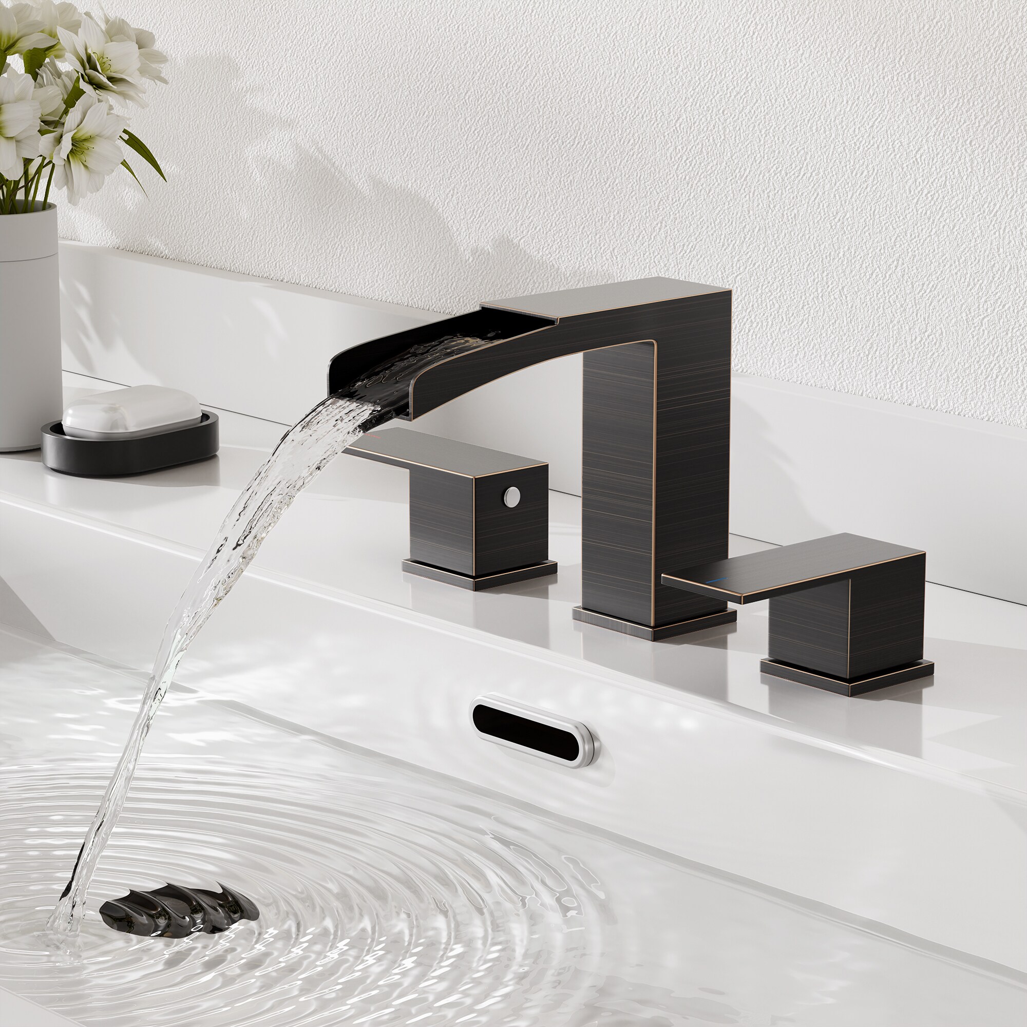 Matte Black Modern Widespread 2-Handle Bathroom Faucet