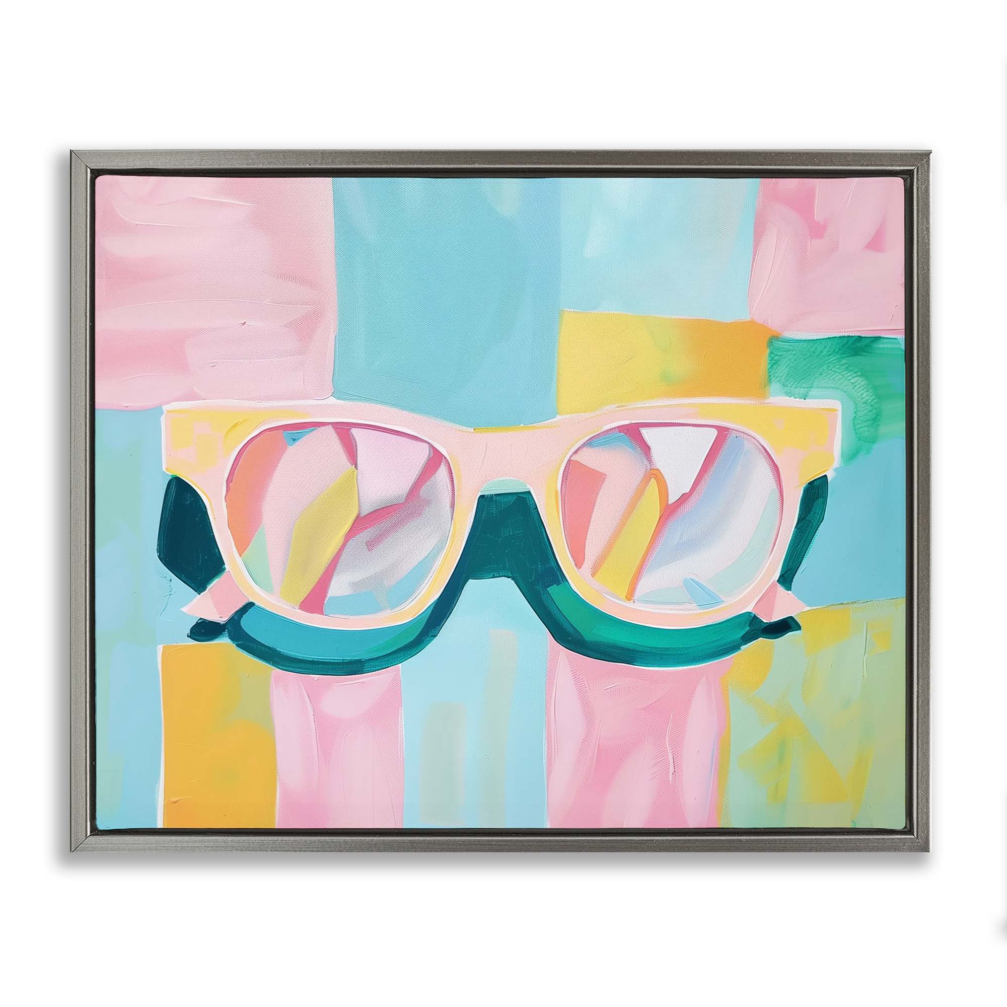 Stupell Industries BT-690-FFL-16X20 Blocked Pastels and Sunglasses Gray Framed Floater Canvas Wall Art By Arlington Prints 21 x 17