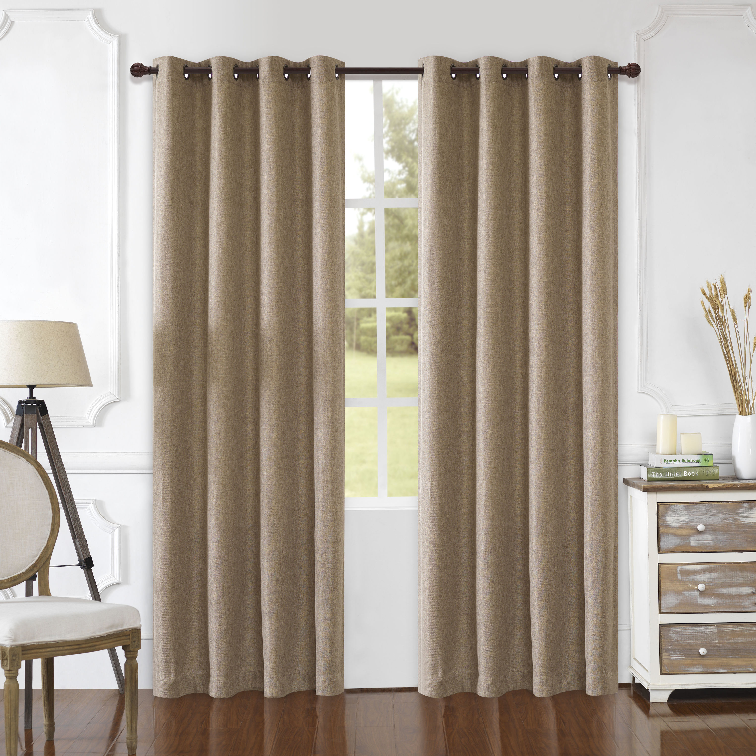 126-in Beige Room Darkening Grommet Single Curtain Panel in the ...