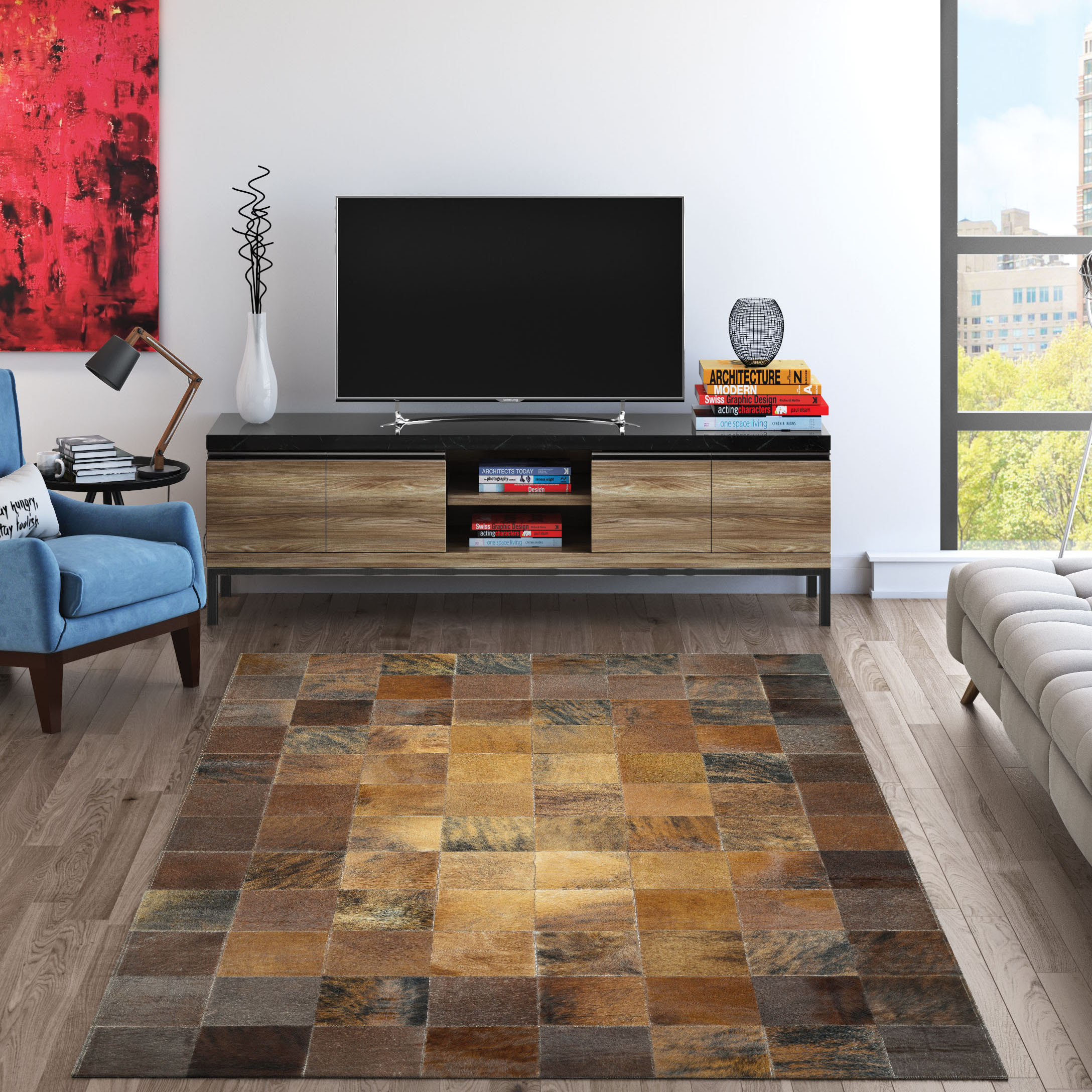 Couristan 03481579080114T Chalet 8 x 11 (ft) Cowhide Brown Rectangular Indoor Geometric Area rug