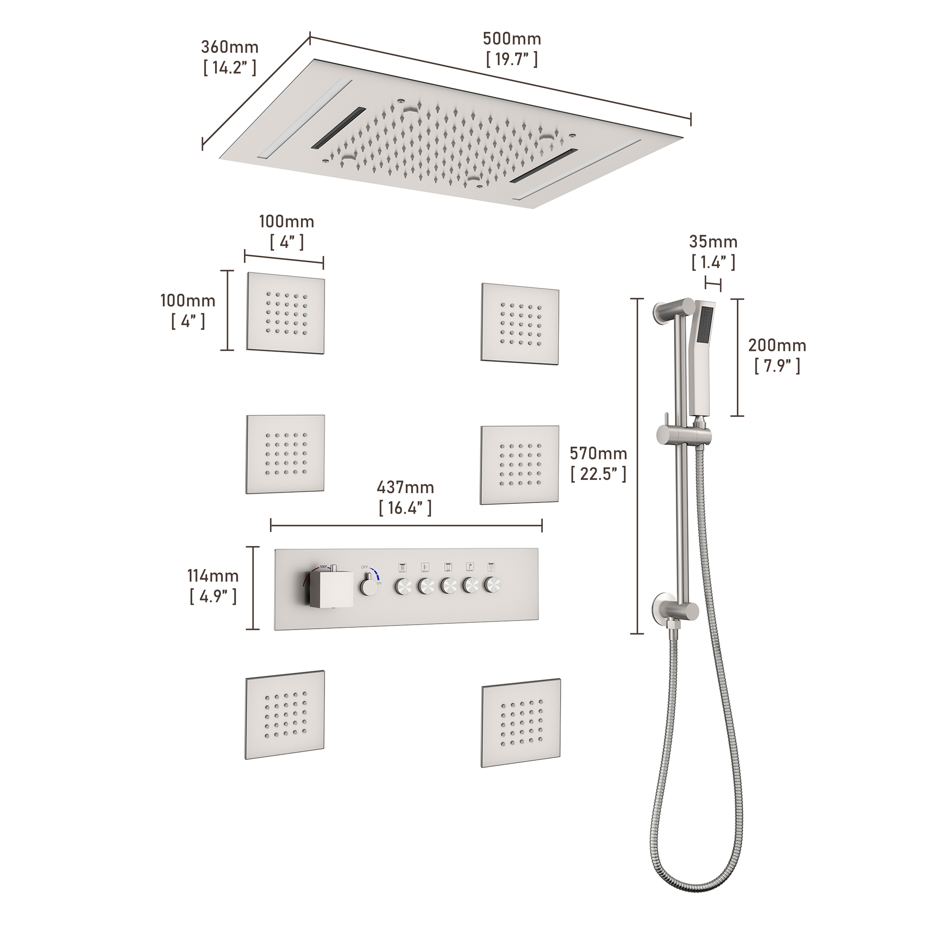Mondawe WF-6368-20-NB Showerhead-Bar-Panels - View #12