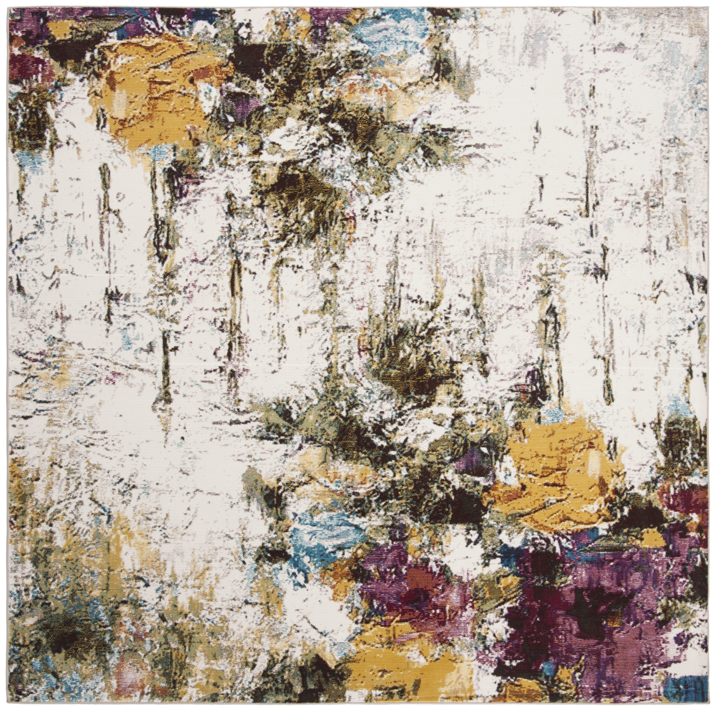 Safavieh ARA167A-6SQ Aria Mona 6 x 6 (ft) Loomed Polypropylene Cream/Olive Square Indoor Abstract Bohemian/Eclectic Area rug