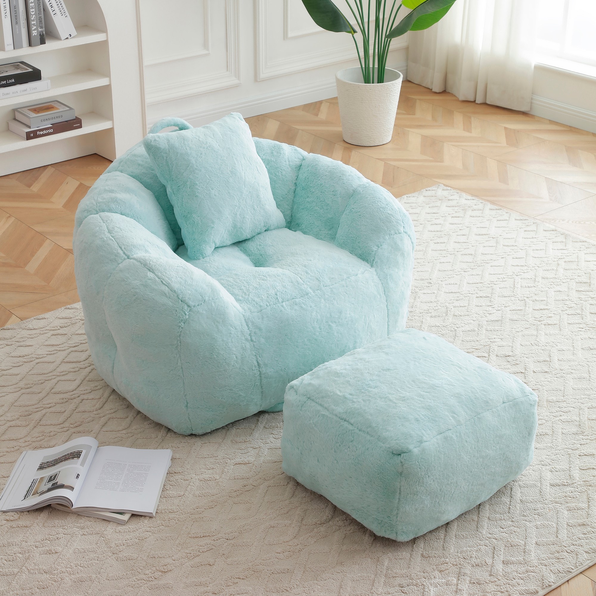 Dimakai 45.4-in W Oriental Blue Chenille Swivel Papasan Chair
