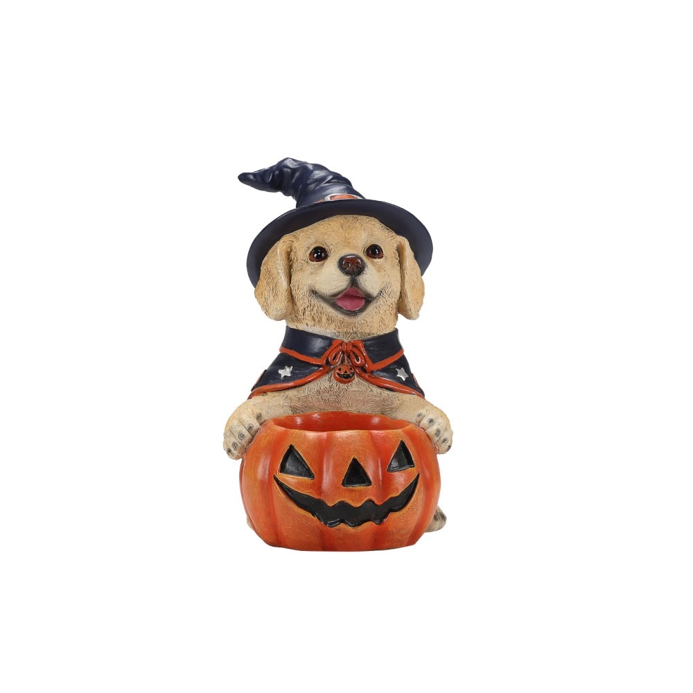 Beedesign Halloween Labrador Retriever Witch Puppy Figurine Cute Dog Holding Pumpkin Candy Bowl Decoration Resin Halloween Decor