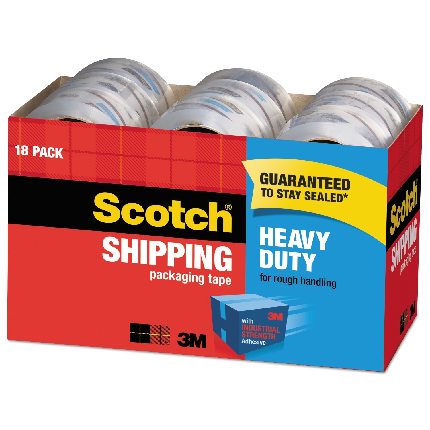 Scotch Heavy Duty Packaging Tape, 1.88 x 54.6 yd, Designed for Packing,  Shipping and Mailing, Strong Seal on All Box Types, 3 Core, Clear, 36  Rolls