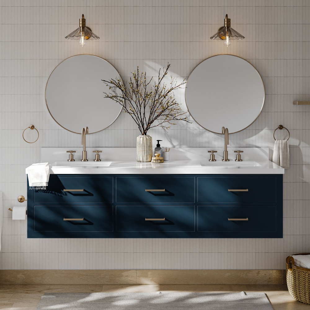 ARIEL Hutton 72-in Midnight Blue Floating Bathroom Vanity Base Cabinet ...