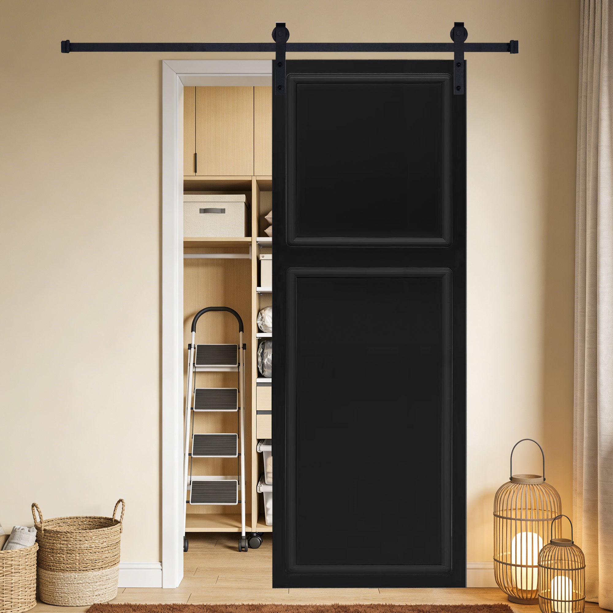 RITSU 96 in x 32 in Modern 2-Panel MDF Black Walnut Finish Barn Sliding ...