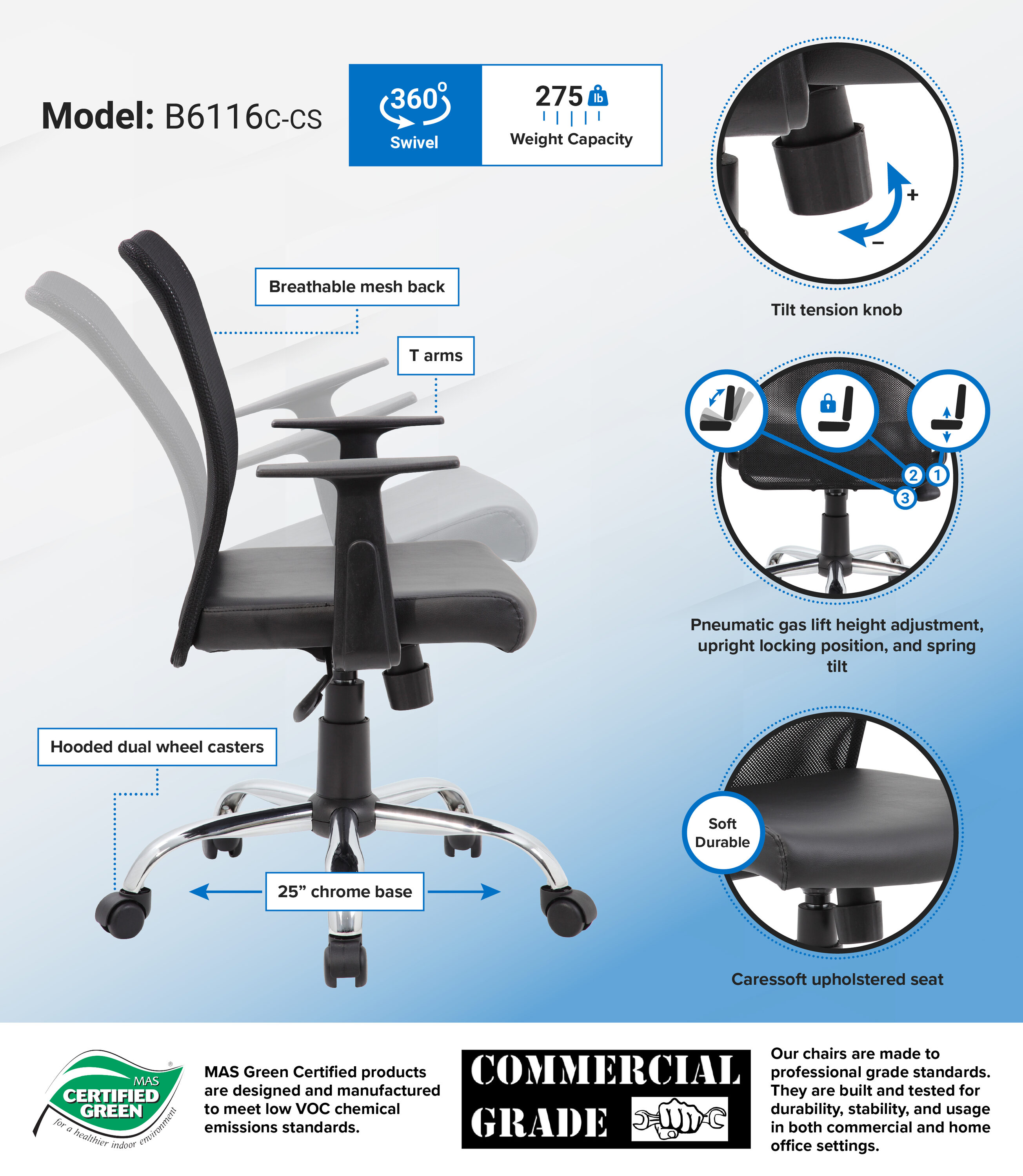 Black Mesh and Vinyl Swivel Task Chair with Chrome Base