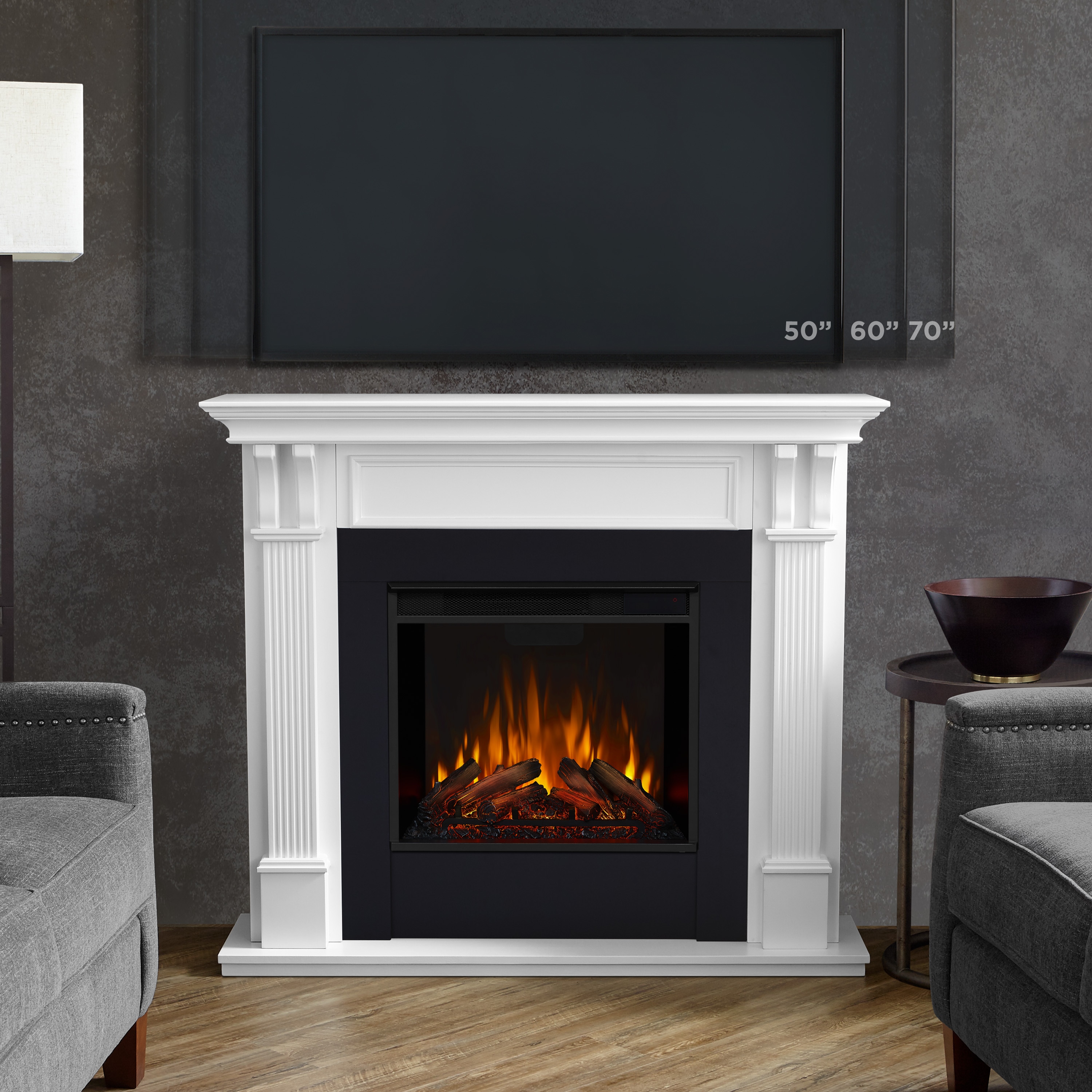 Ashley 48" White Electric Fireplace with Mantel