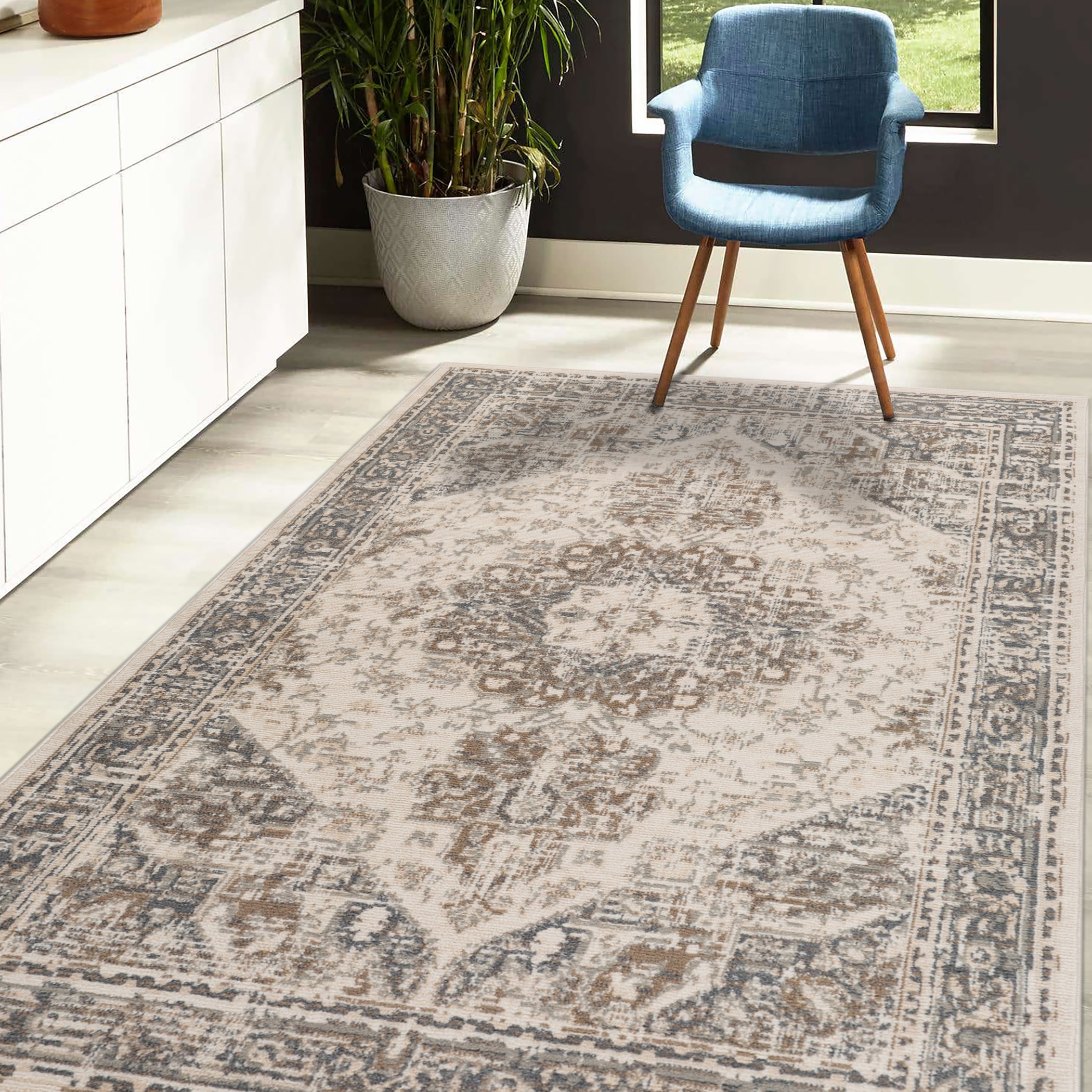 AMER Alpine 8 X 10 (ft) Light Beige Indoor Medallion Persian Area Rug ...