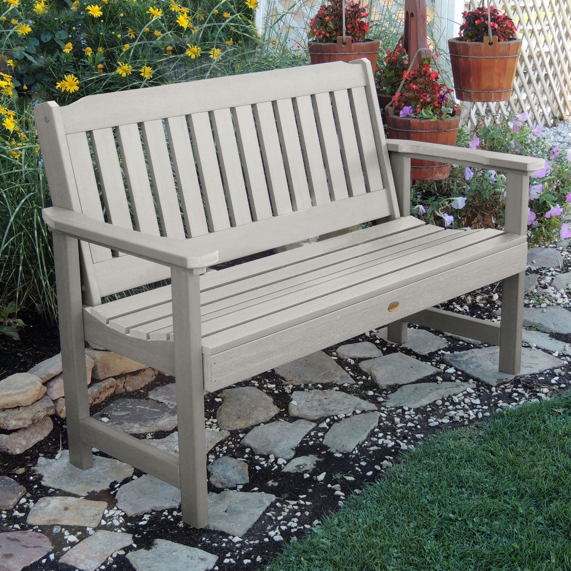 highwood AD-BENW1-HGR Lehigh 60-in W x 34-in H Harbor Gray Plastic Garden Bench