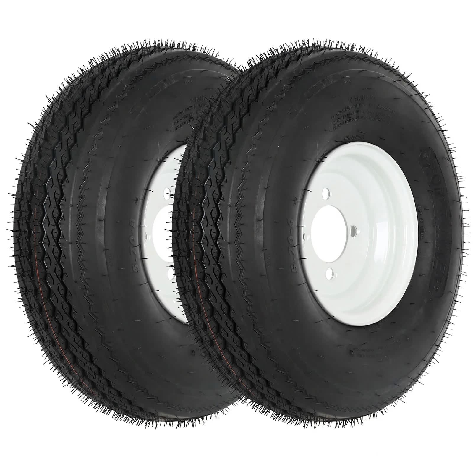 WEIZE TEB-0773 8 in 5.70-8 Bias Trailer Tire and White Wheel Set of 2