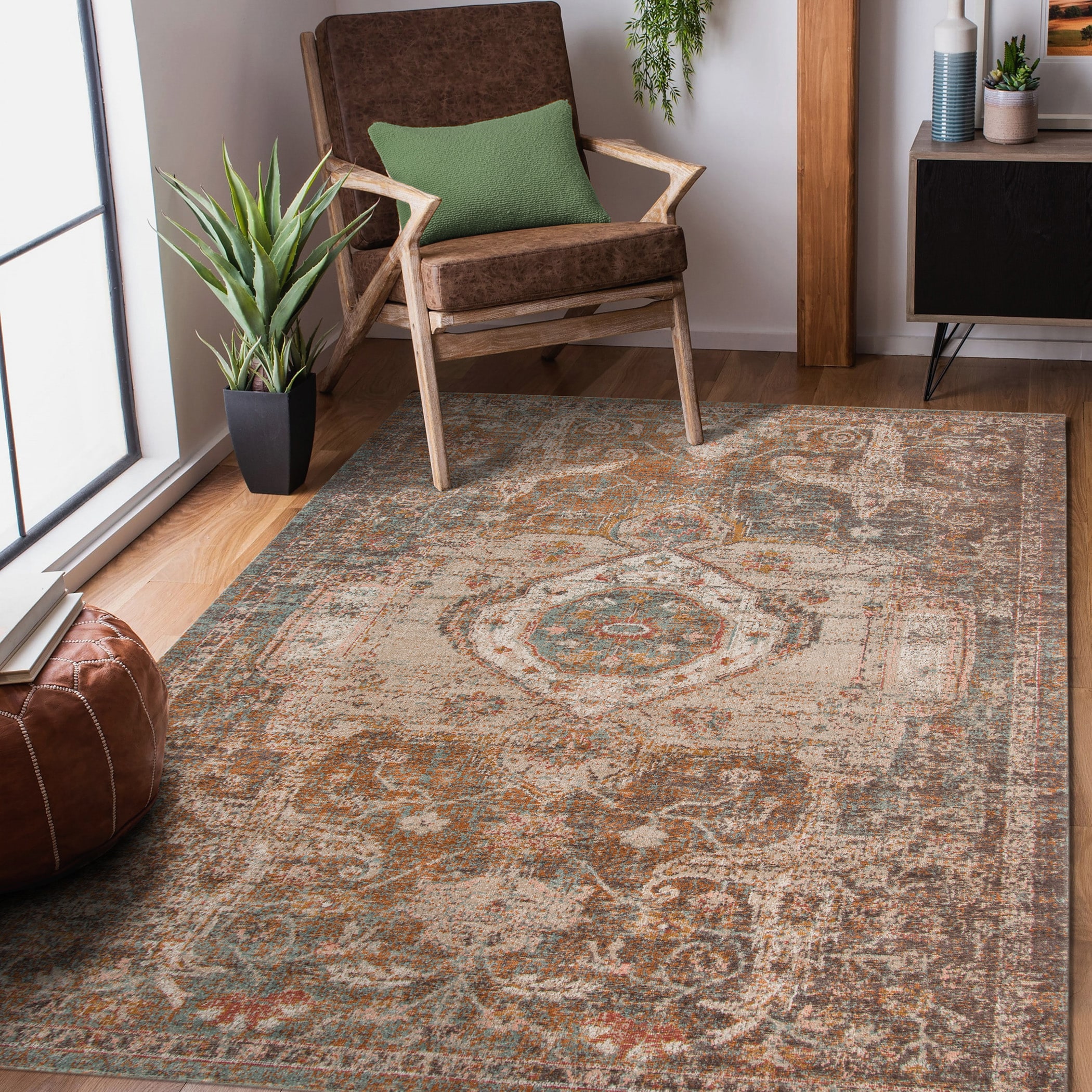 Amer Rugs ETE112776 3 x 8 (ft) Polypropylene Taupe Rectangular Indoor Medallion Farmhouse/Cottage Runner rug
