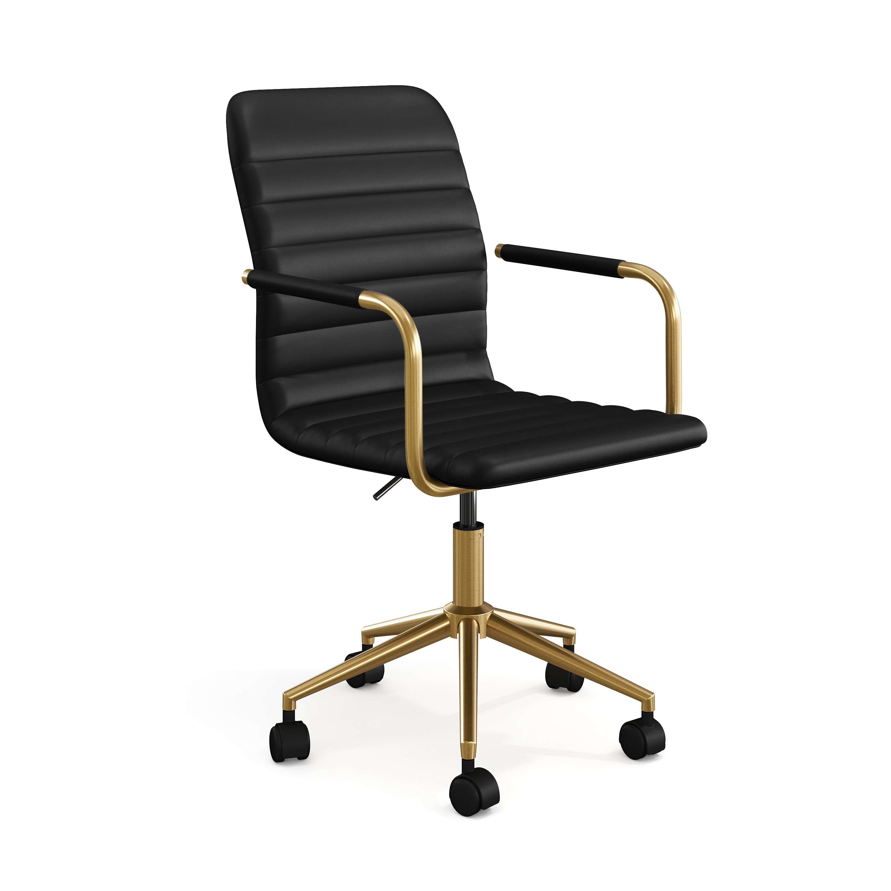 Martha Stewart 196861189197 Taytum Upholstered Office Chair in Black/Polished Brass