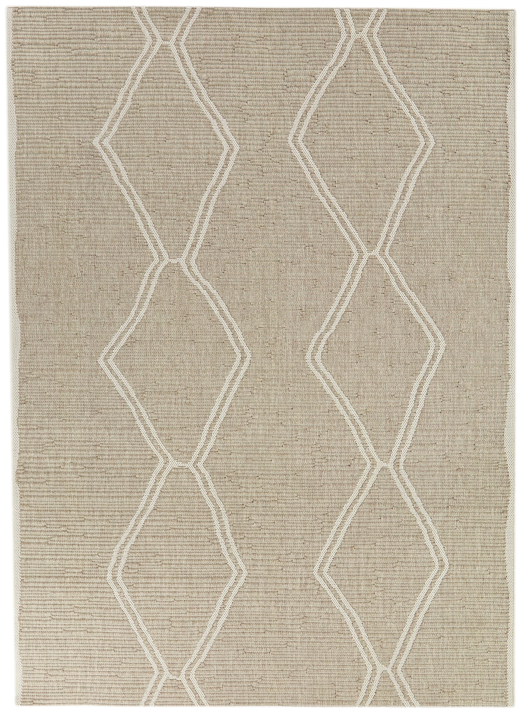 Beige and Off-White Synthetic Diamond Pattern 5' x 7' Area Rug
