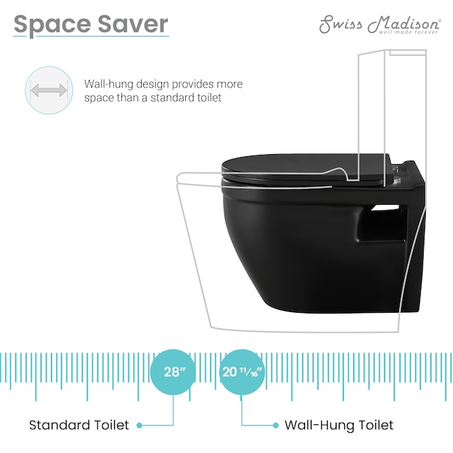 Swiss Madison Ivy Matte Black Elongated Wall Hung Toilet Bowl 12-in ...