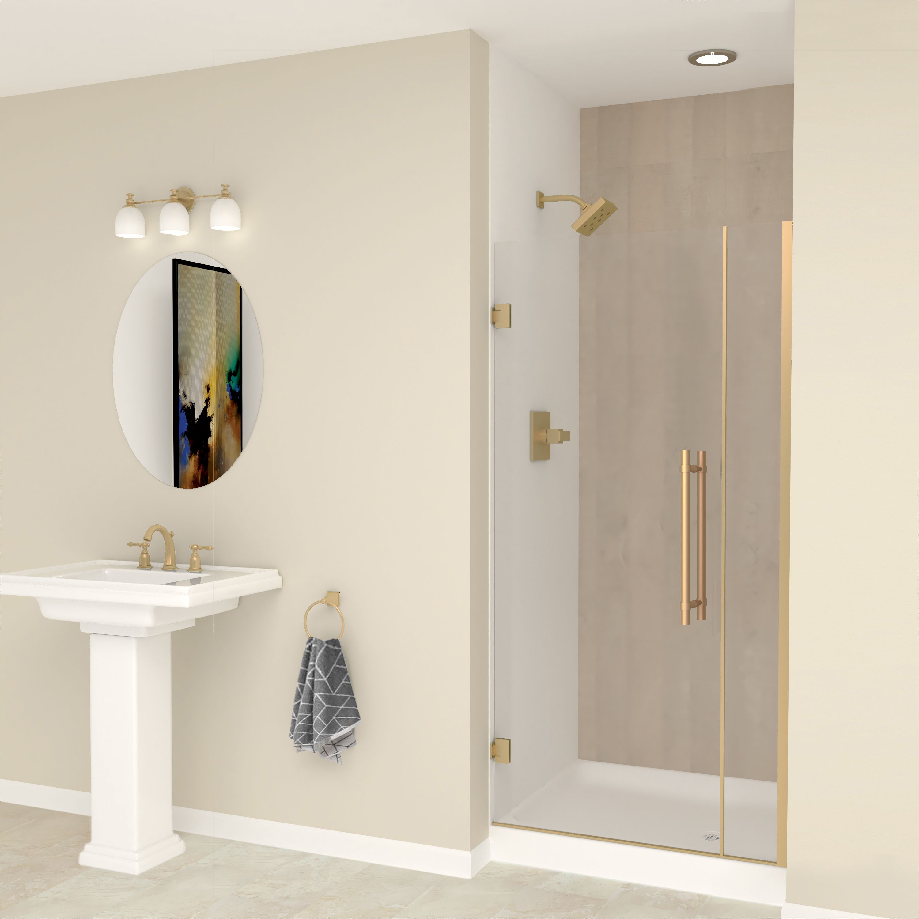 Transolid EHTB355297610C-BK-CB Elizabeth Champagne Bronze 35-1/2-in to 36-in W x 76-in H Semi-frameless Hinged Soft Close Shower door 5/16-in Thick Clear Glass