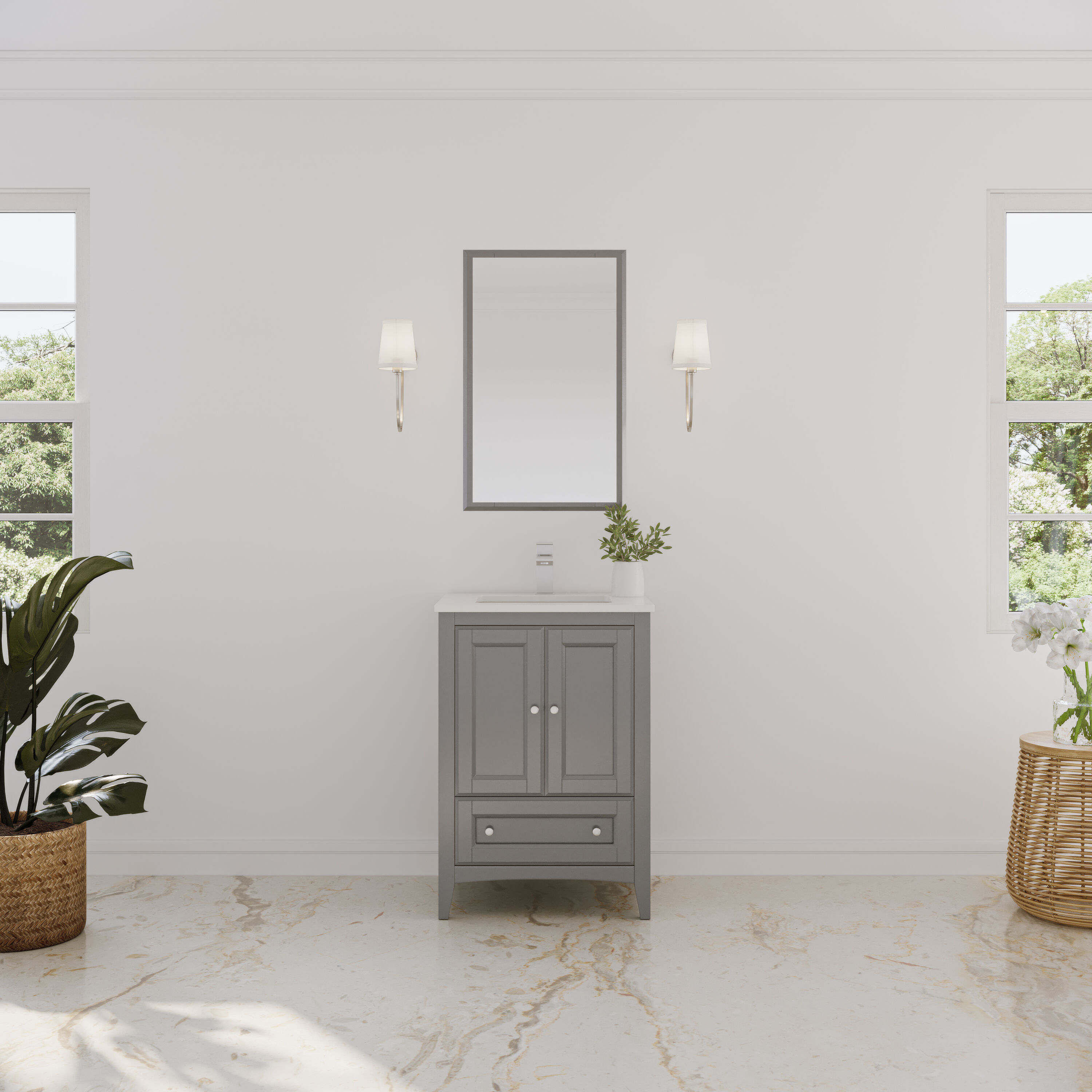 Fresca FVN2024GR Oxford 24-in Gray Undermount Single sink Bathroom Vanity with White Quartz Top (Mirror Included)