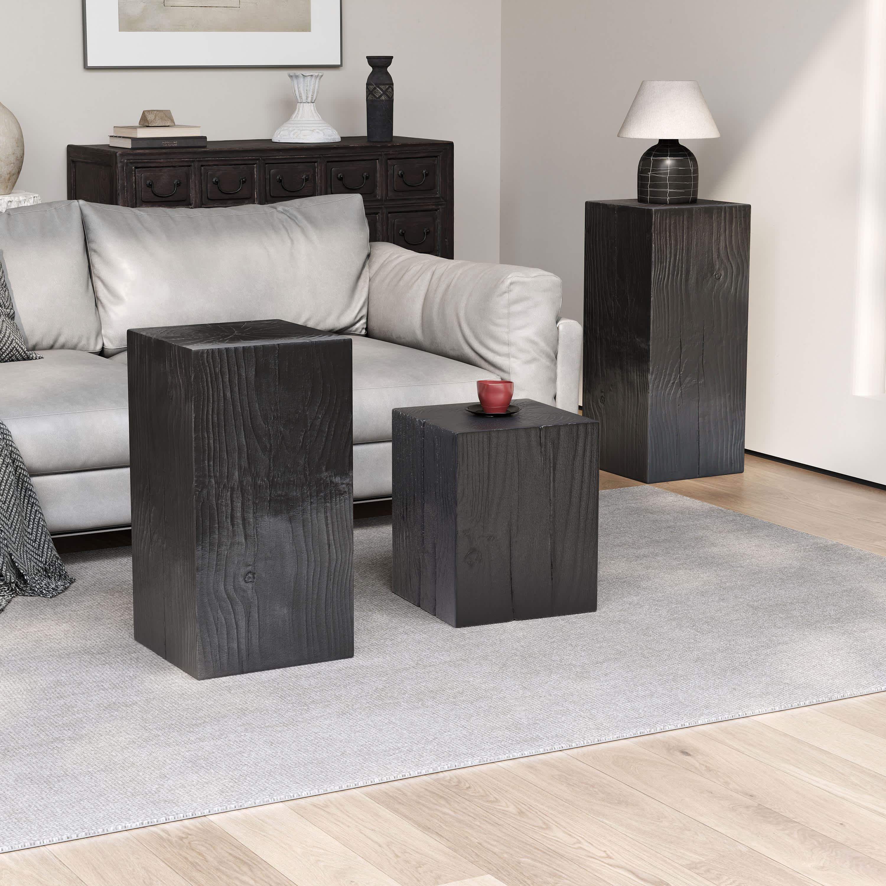Vynxaria Retro 3 Tier Stackable End Table Set Square Column MGO Side ...