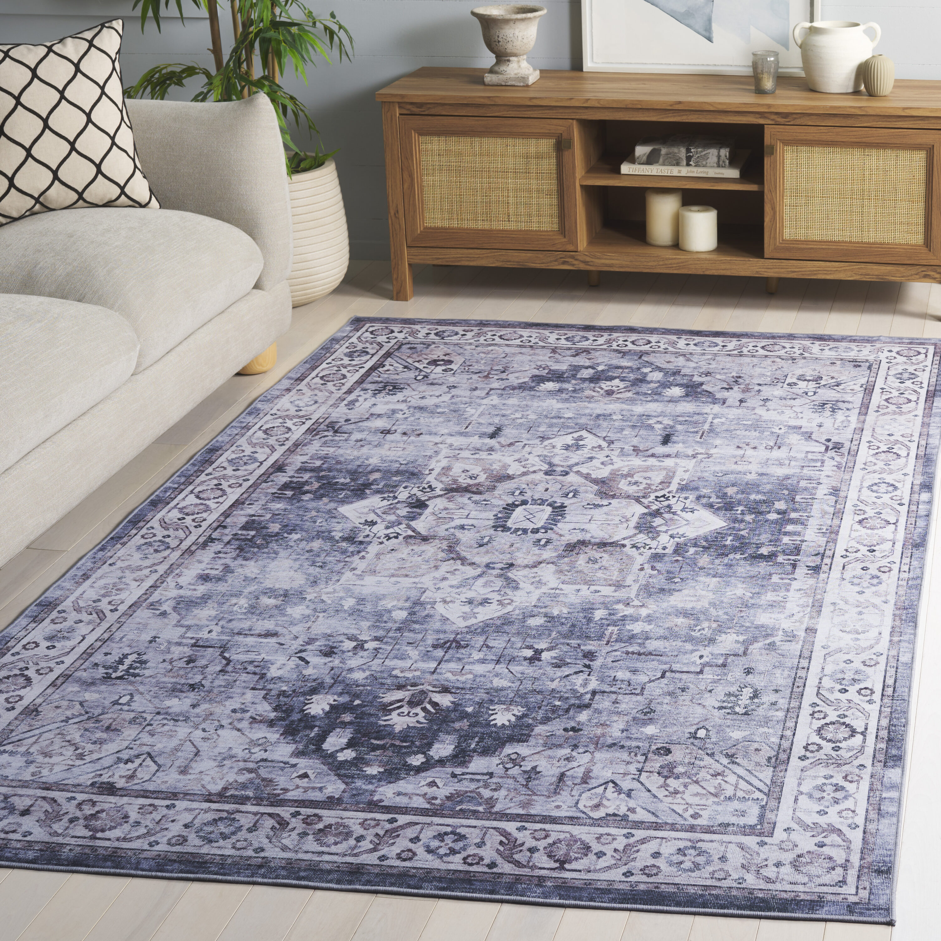Tucson 233F Grey/Light Purplr 5ft x 8ft Traditional Rug