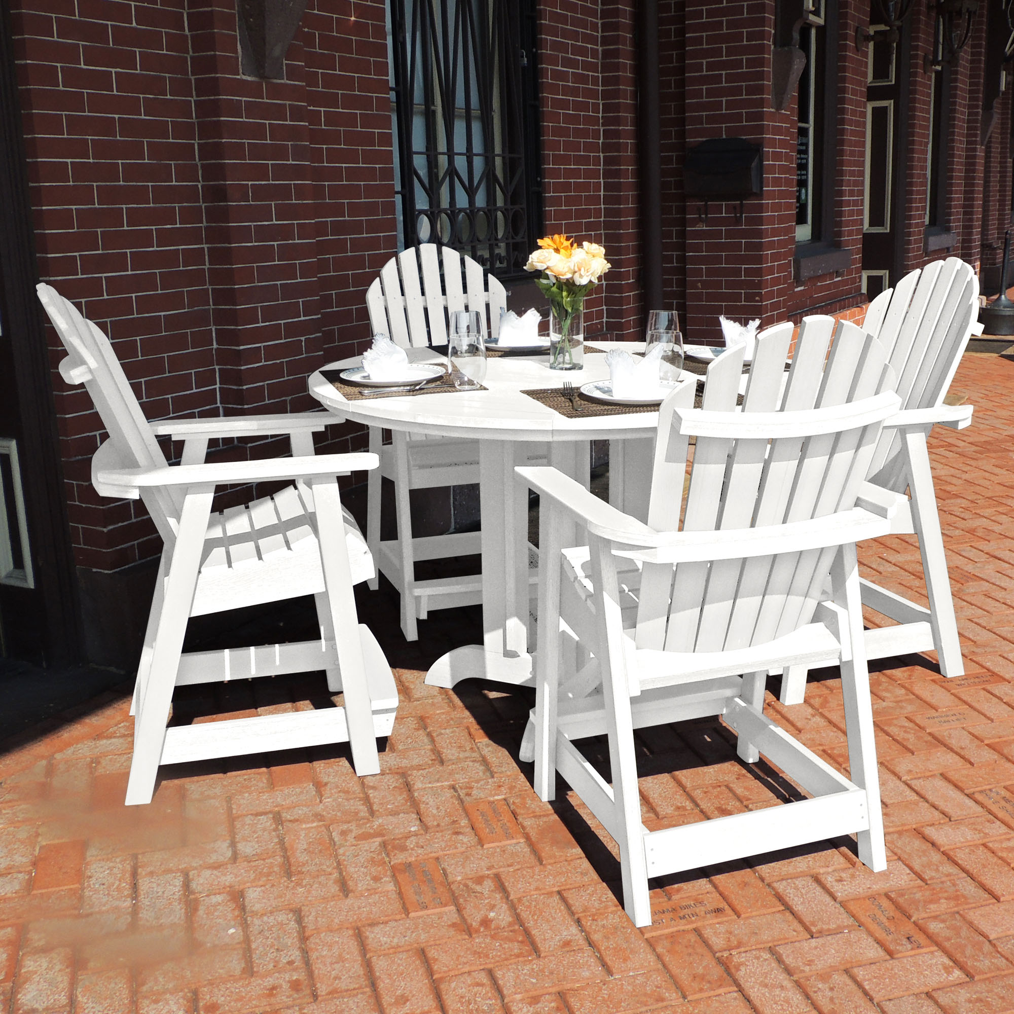 highwood CM-ST5SQC1-WHE Sequoia Professional 5 -Piece White Patio Dining Set Plastic Round Table with 4 Stationary Chairs