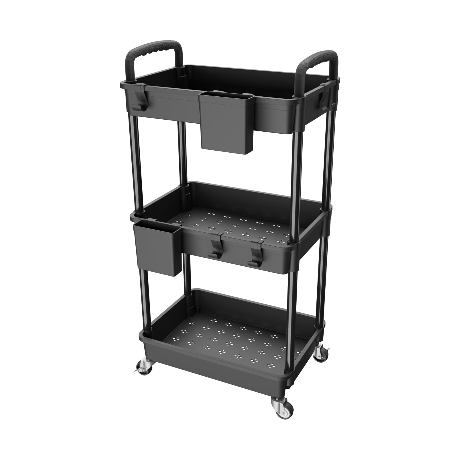Yichuhaoxi  3 Tier Rolling Utility Cart with Handle Storage Organizer with Wheels for Kitchen Bathroom Living Room Office Black Durable Easy