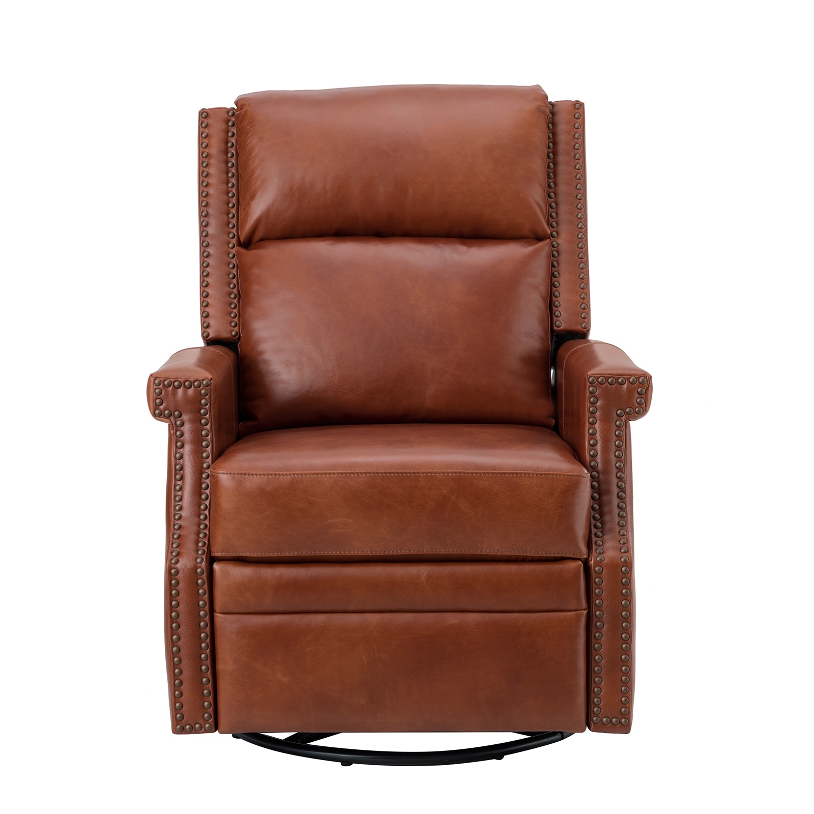 14 Karat Home Louise BROWN Leather Upholstered Powered Reclining Swivel rocker Recliner