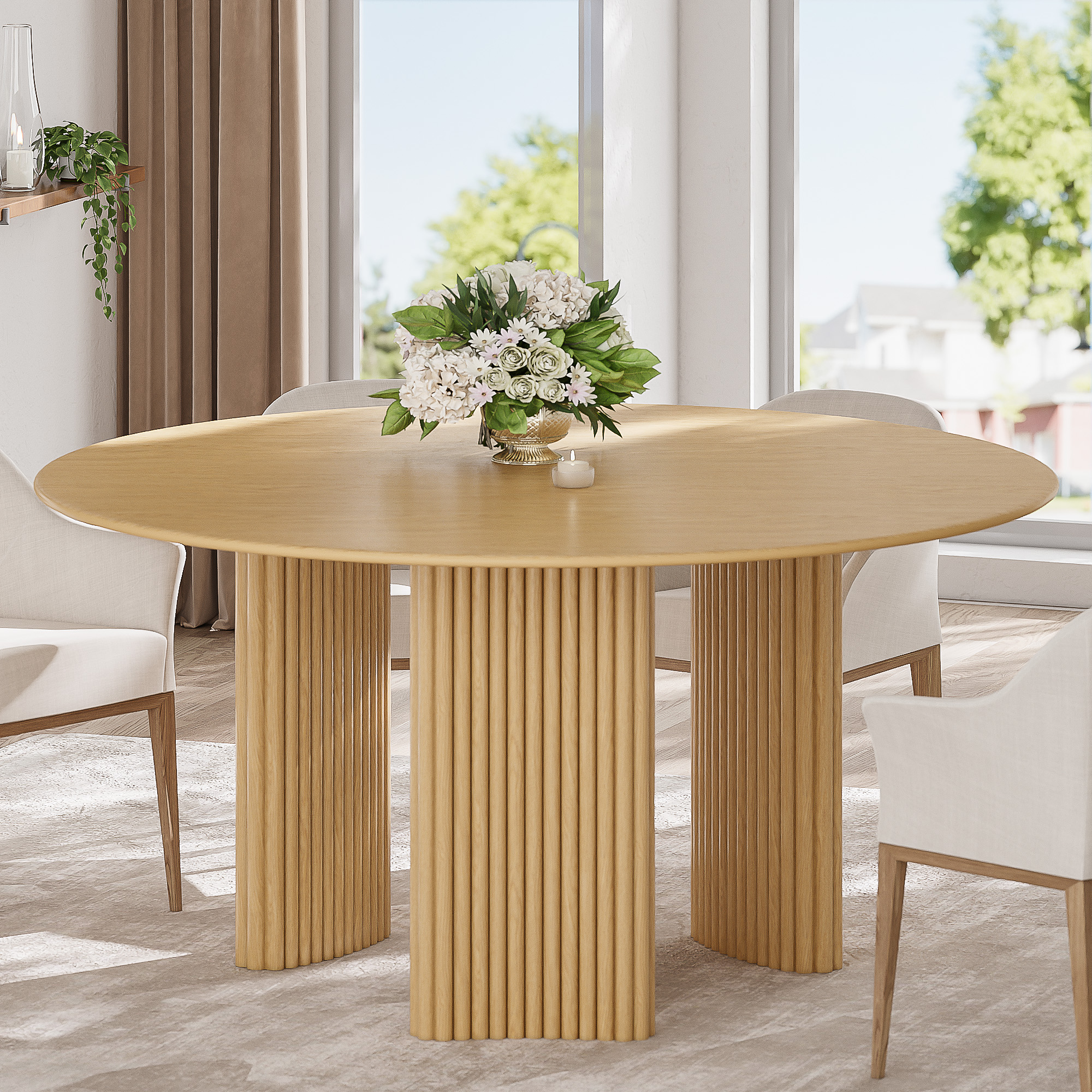 Dovelina -  Round Wood Modern Dining Table Kitchen Table with 3 Legs