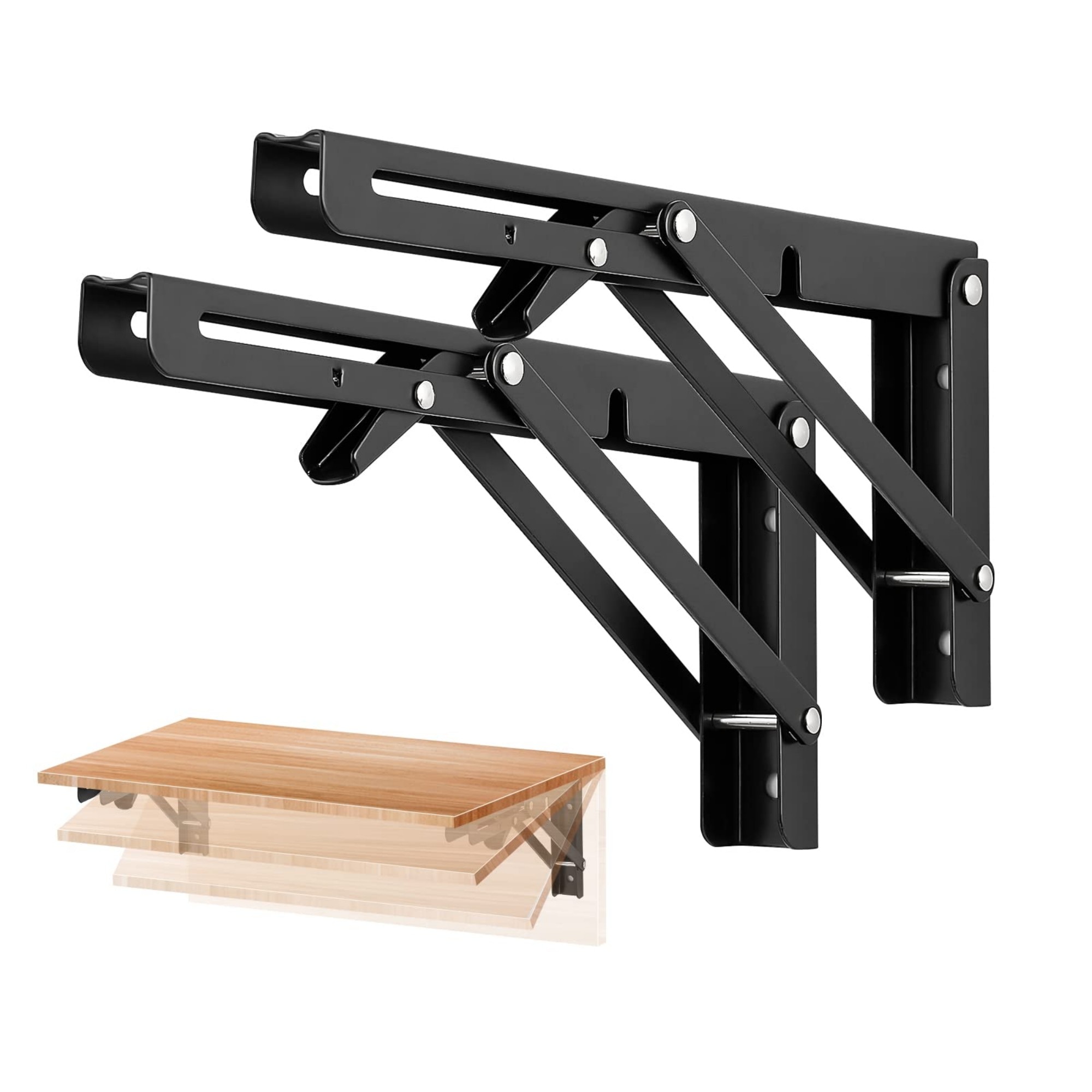 Wudkey 10in L 2-Pack Folding Matte Black Shelf Brackets