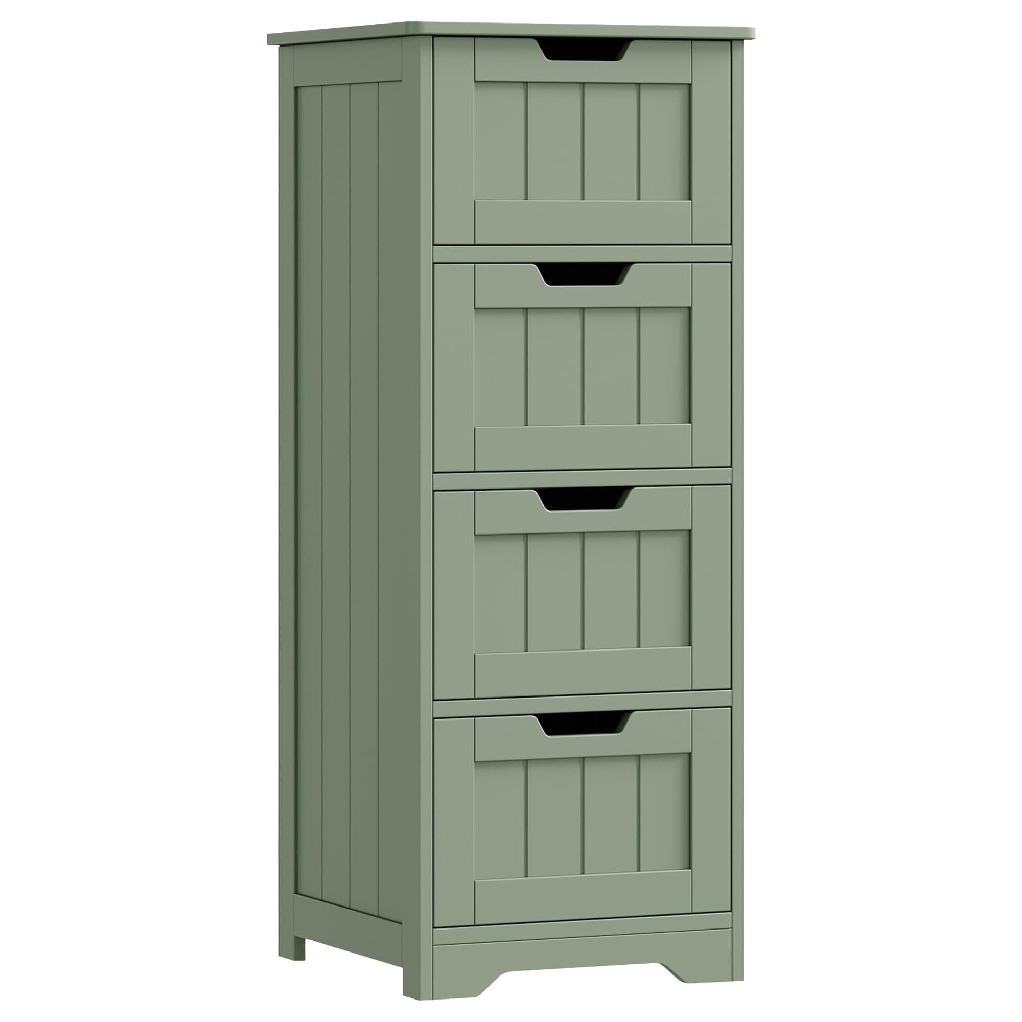 Etokfoks  Green Bathroom Storage Cabinet 4 Drawer Freestanding Organizer 11.8 x 11.8 x 32.5 Inch MDF Floor Unit 1 Piece for Home Entryway