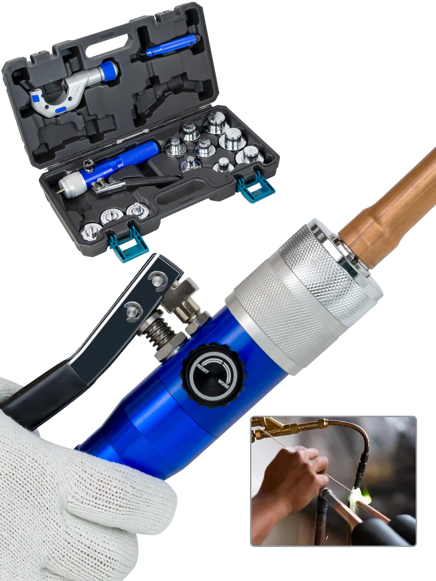 Ahfiwaso  Hydraulic Tube Expander Compact Swaging Tool Kit with Tube Cutter Deburring Tool and 11 Expander Heads for Three Eighths to One and