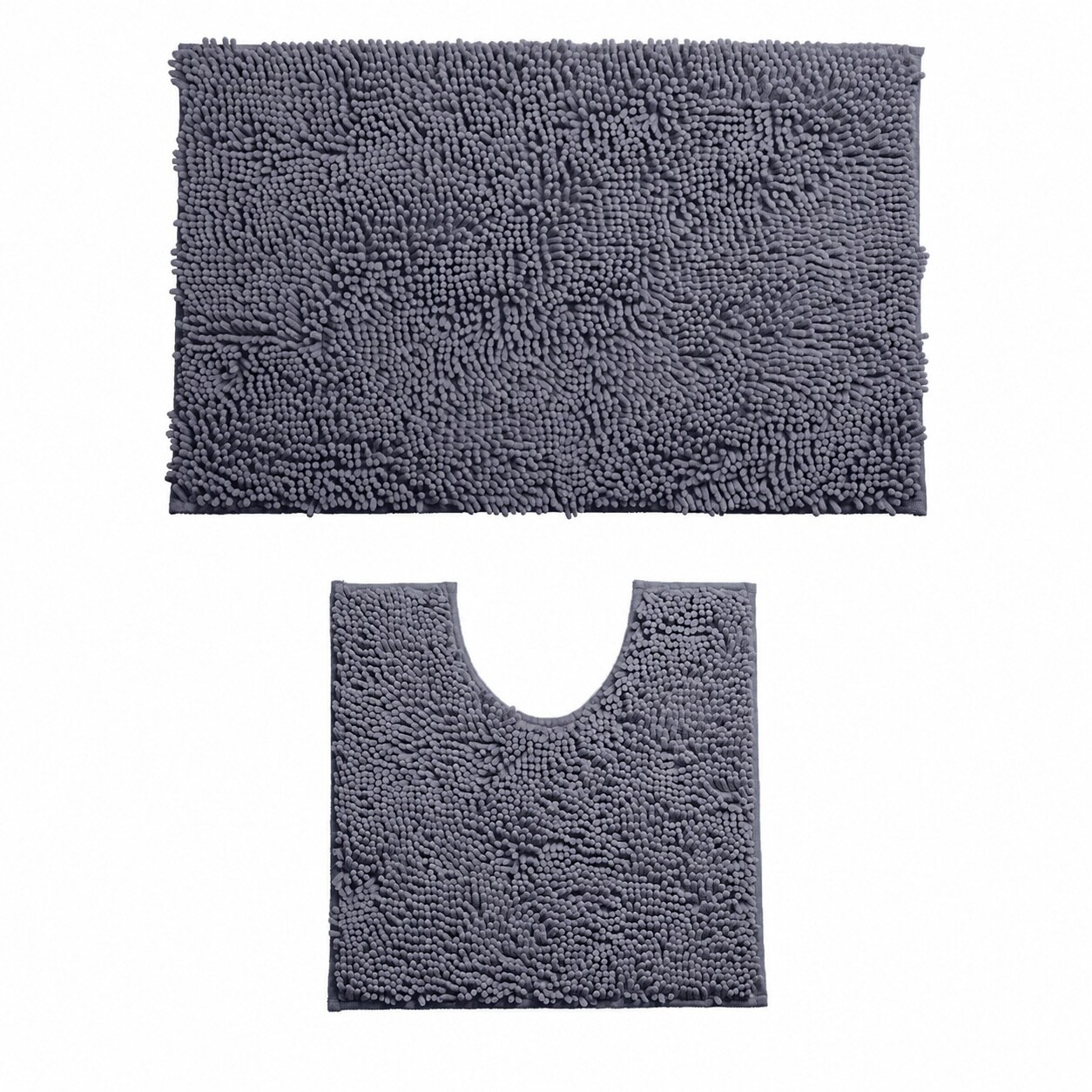 WZK 2 Piece Soft Absorbent Chenille Bath Mat Set Non Slip Quick Dry Machine Washable Shaggy Bathroom Rugs