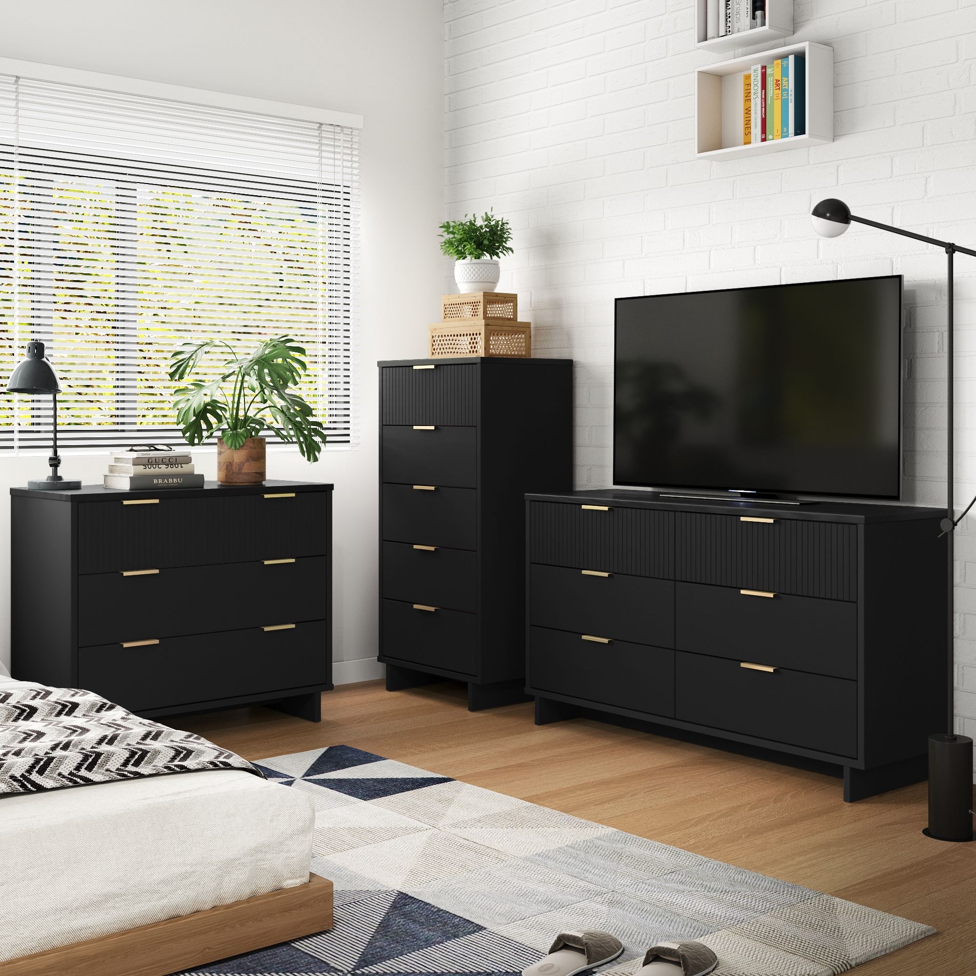 Manhattan Comfort GRAN032 Black Full Bedroom Set
