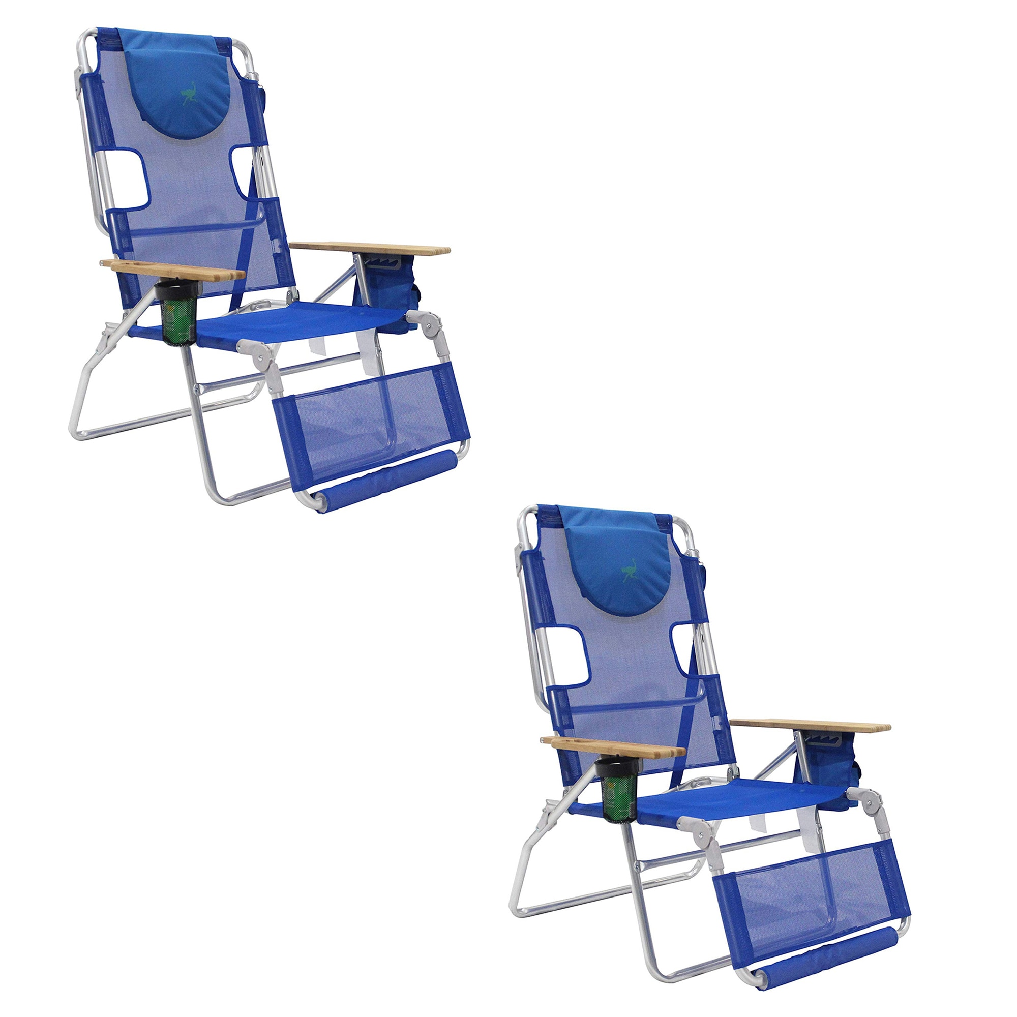 Ostrich  3-N-1 Altitude Outdoor Lounge Reclining 16 Inches Tall Chair Blue (2 Pack)