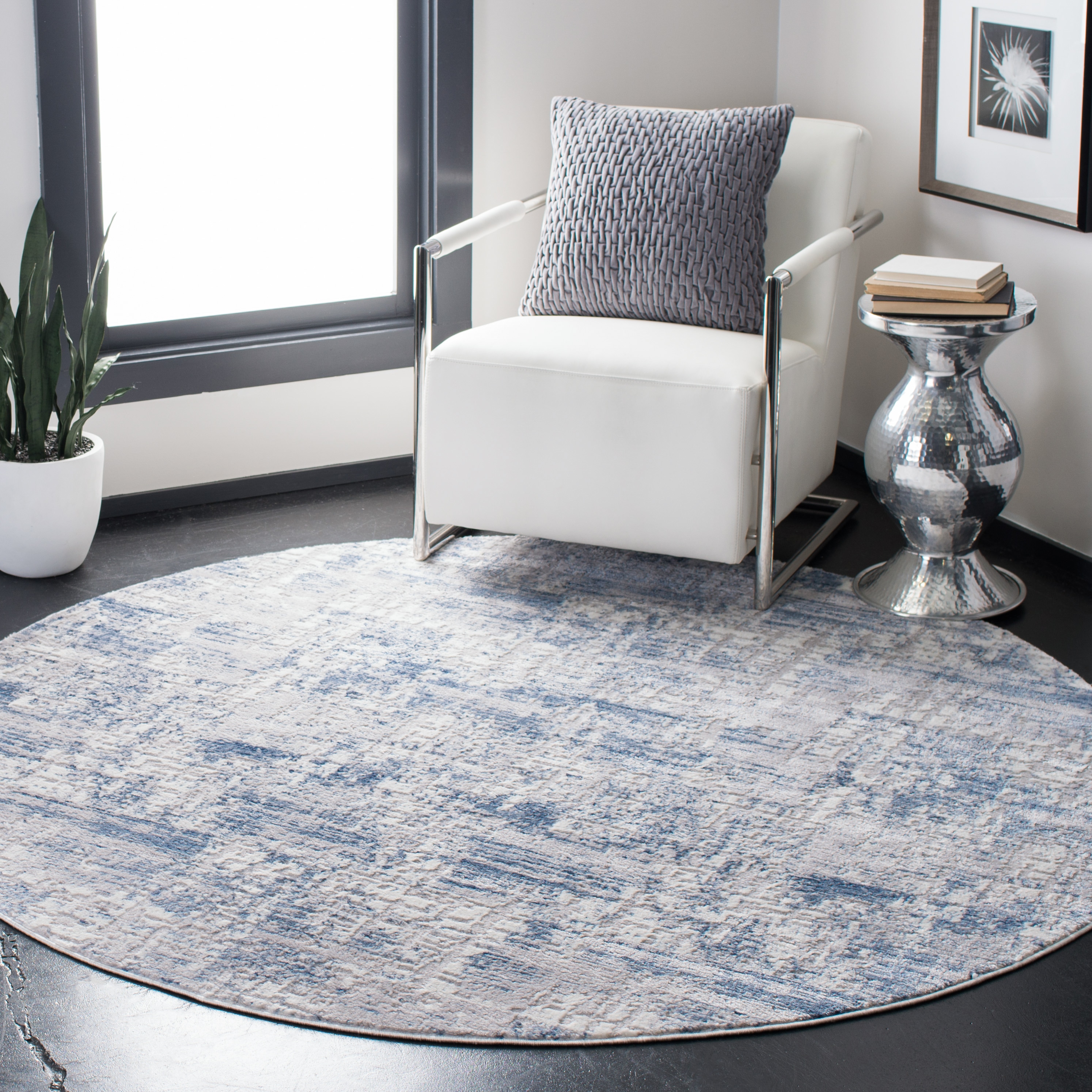 Safavieh ALA786M-5R Amelia Oristo 5 x 5 (ft) Loomed Polypropylene Blue/Gray Round Indoor Abstract Bohemian/Eclectic Area rug