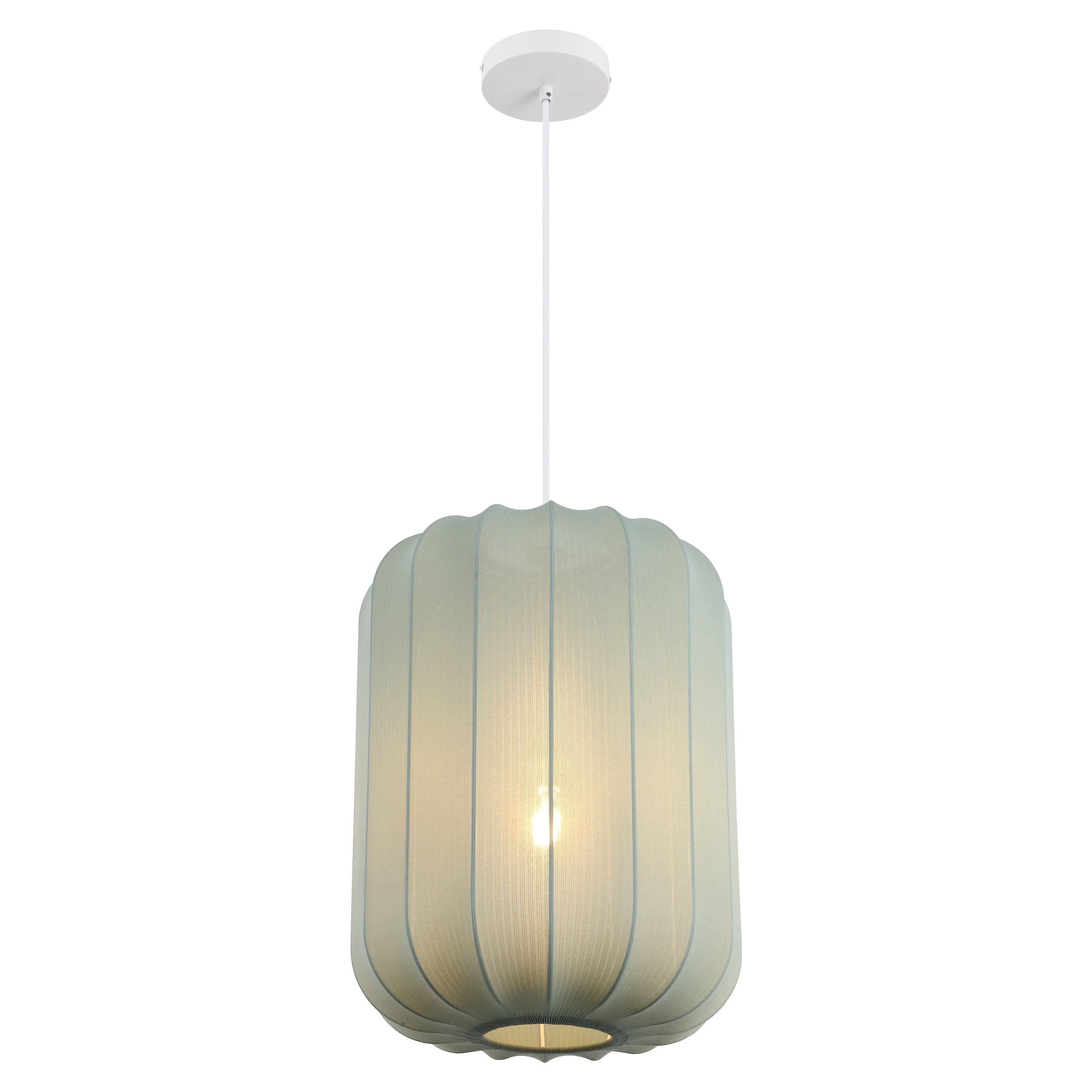 JONATHAN  Y Aurelia 13.75-in. 1-Light Scandinavian Japandi Adjustable Lantern Metal with Ribbed Cocoon Capsule Shade LED Pendant - Dusty Blue