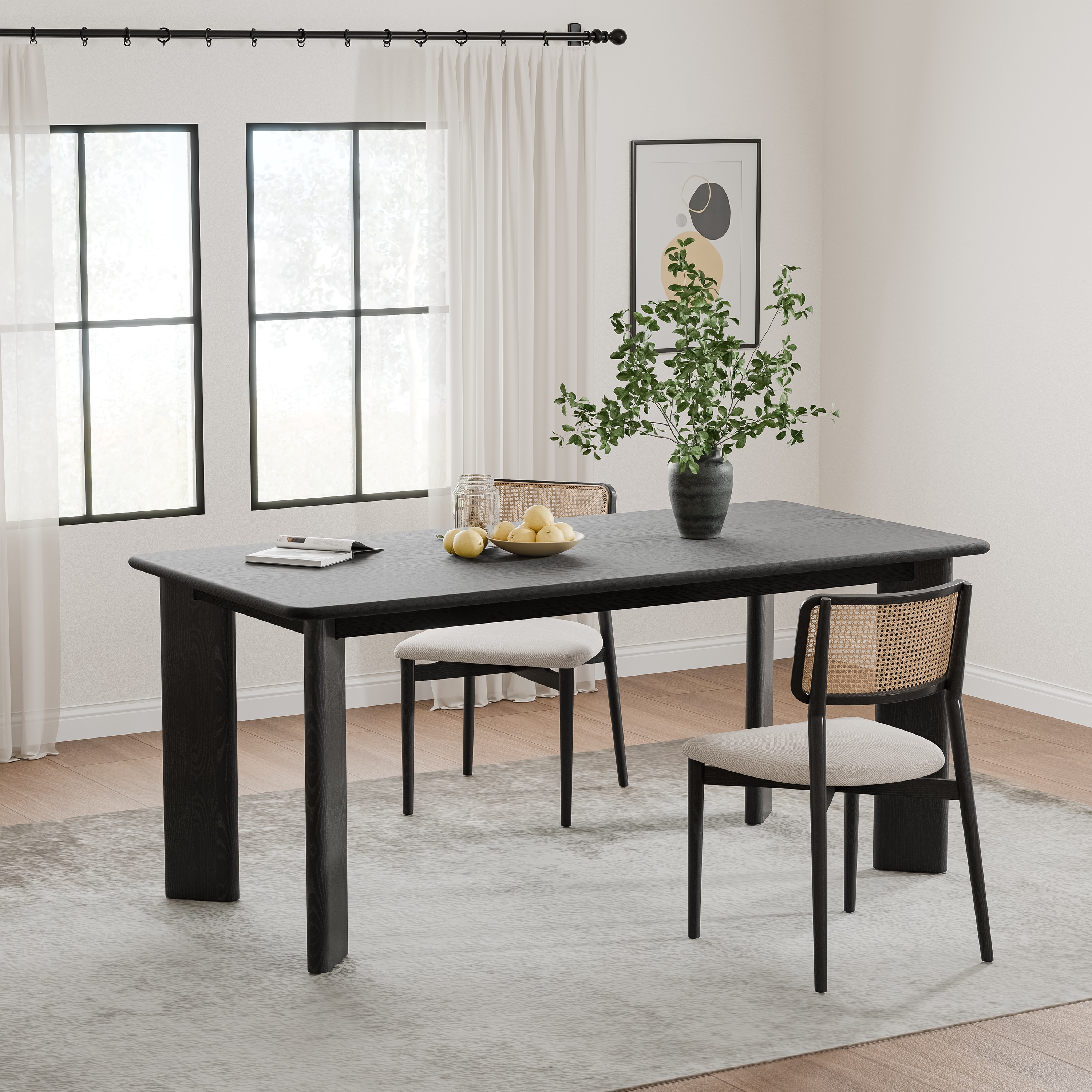 PexFix - 67-in L x 30-in H Black Oval Dining Table with 4 Legs Modern Wood Kitchen Table for Home