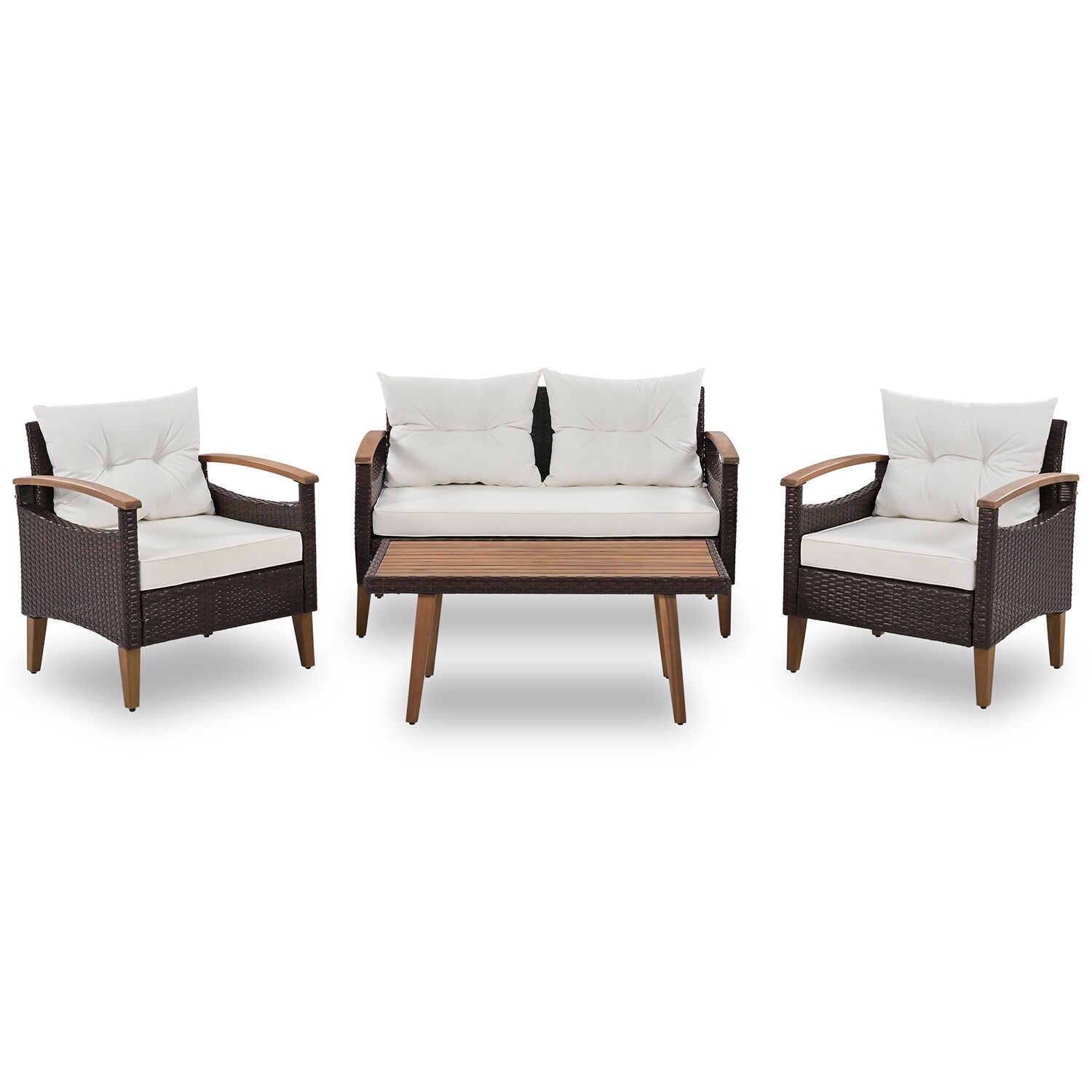 Bybafun YB8400008 2 Rattan Black Stationary Conversation Chair with Off-white