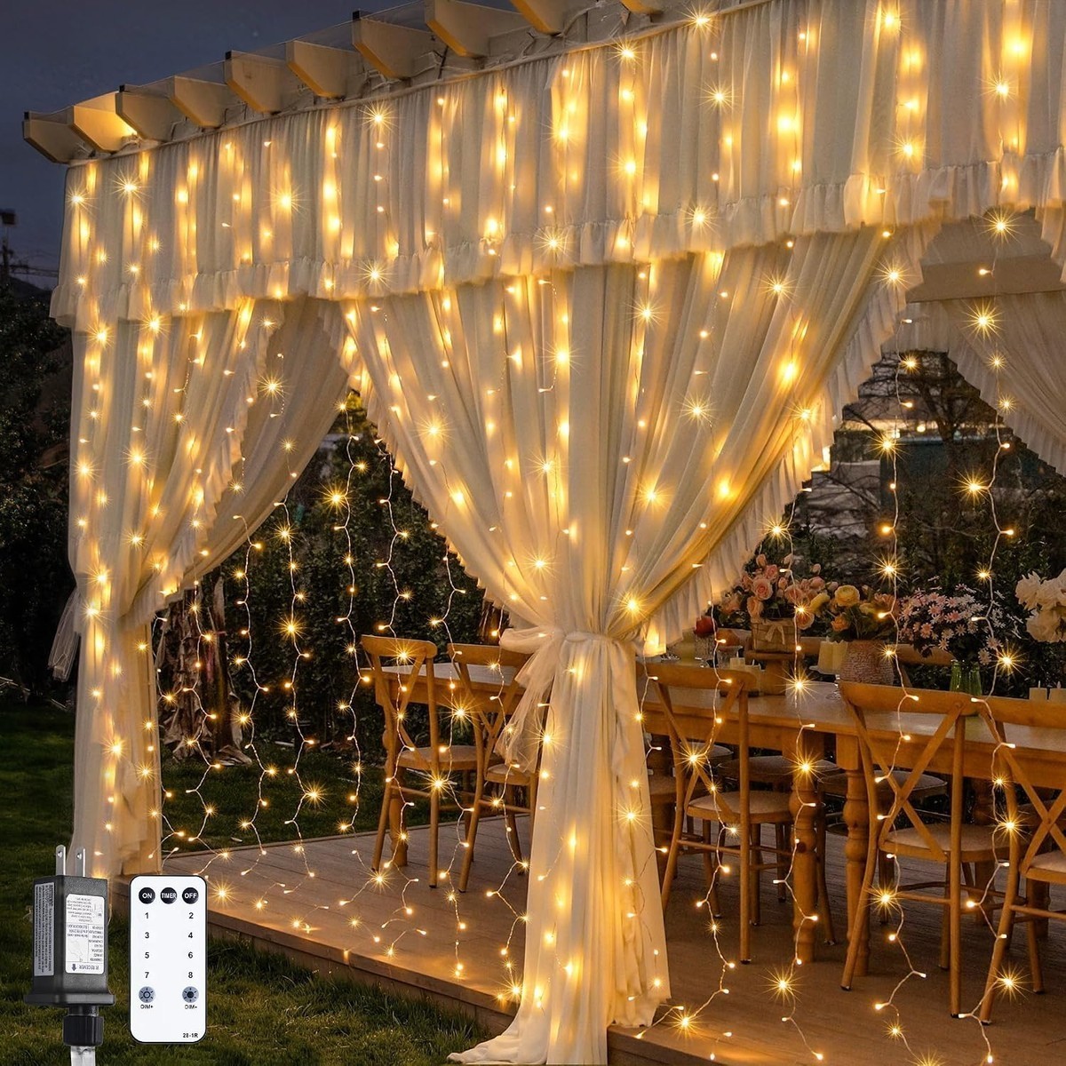 HEFYZNB  600 LED Curtain Lights 9.5ft x 19.6ft Warm White String Lights for Bedroom Living Room Indoor Outdoor