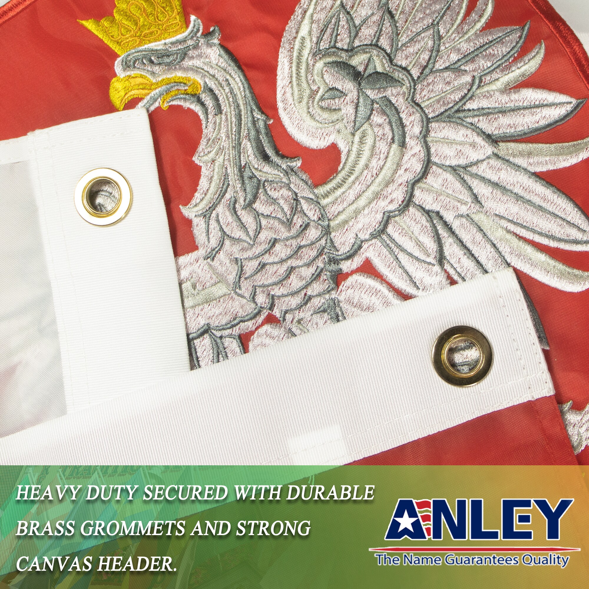 Poland State Ensign Flag 3x5 Foot Heavy Duty Nylon with Embroidered Eagle