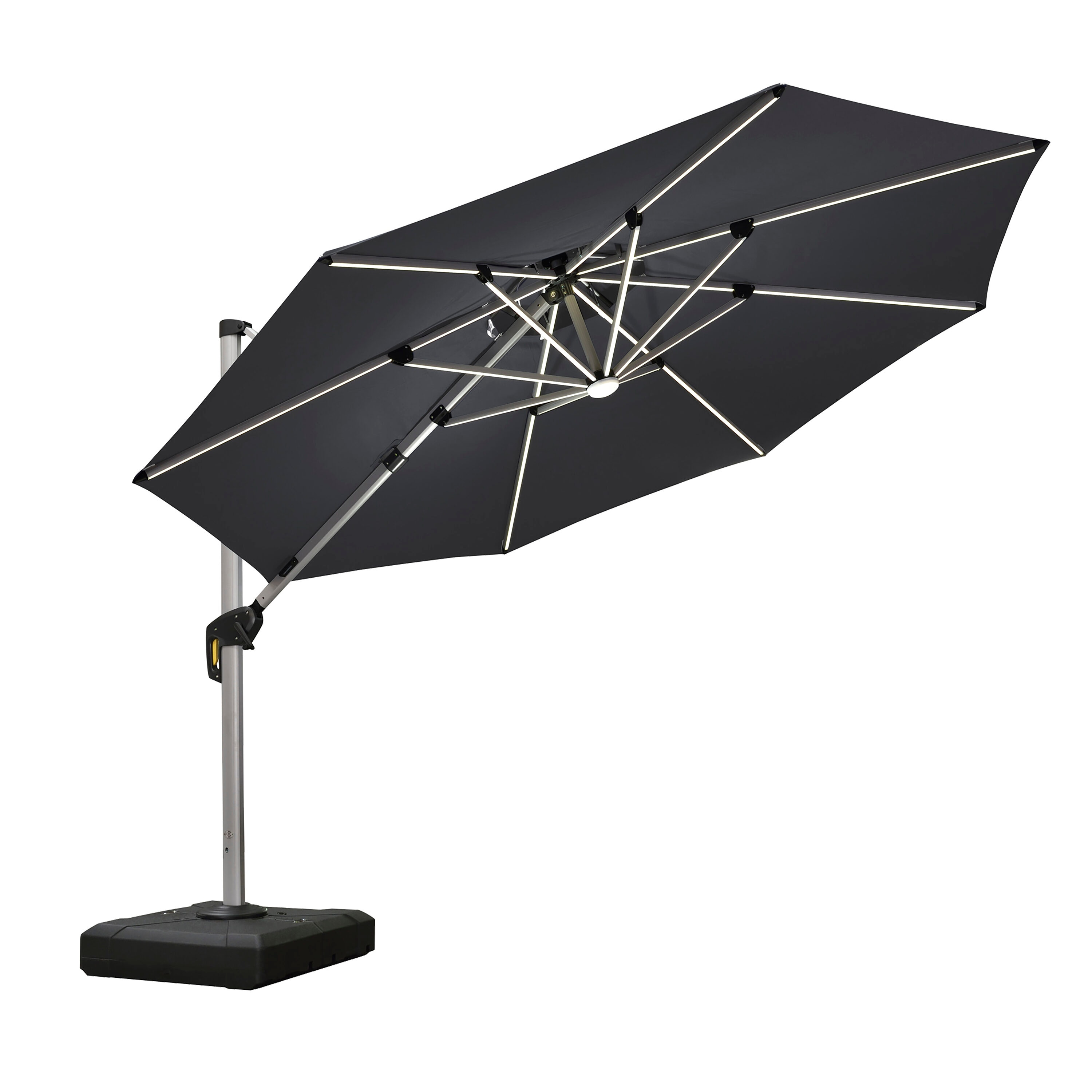 PURPLE LEAF LSGLRRDT10-GY 10-ft Aluminum Gray Crank Cantilever Patio Umbrella with Lights