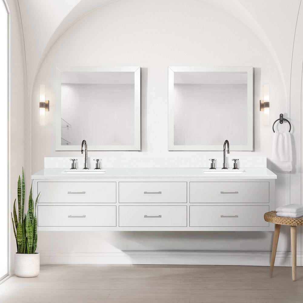 Southold 84-in White Undermount Double Sink Bathroom Vanity with White Cultured Marble Top | - Lexora LVSO84DA200