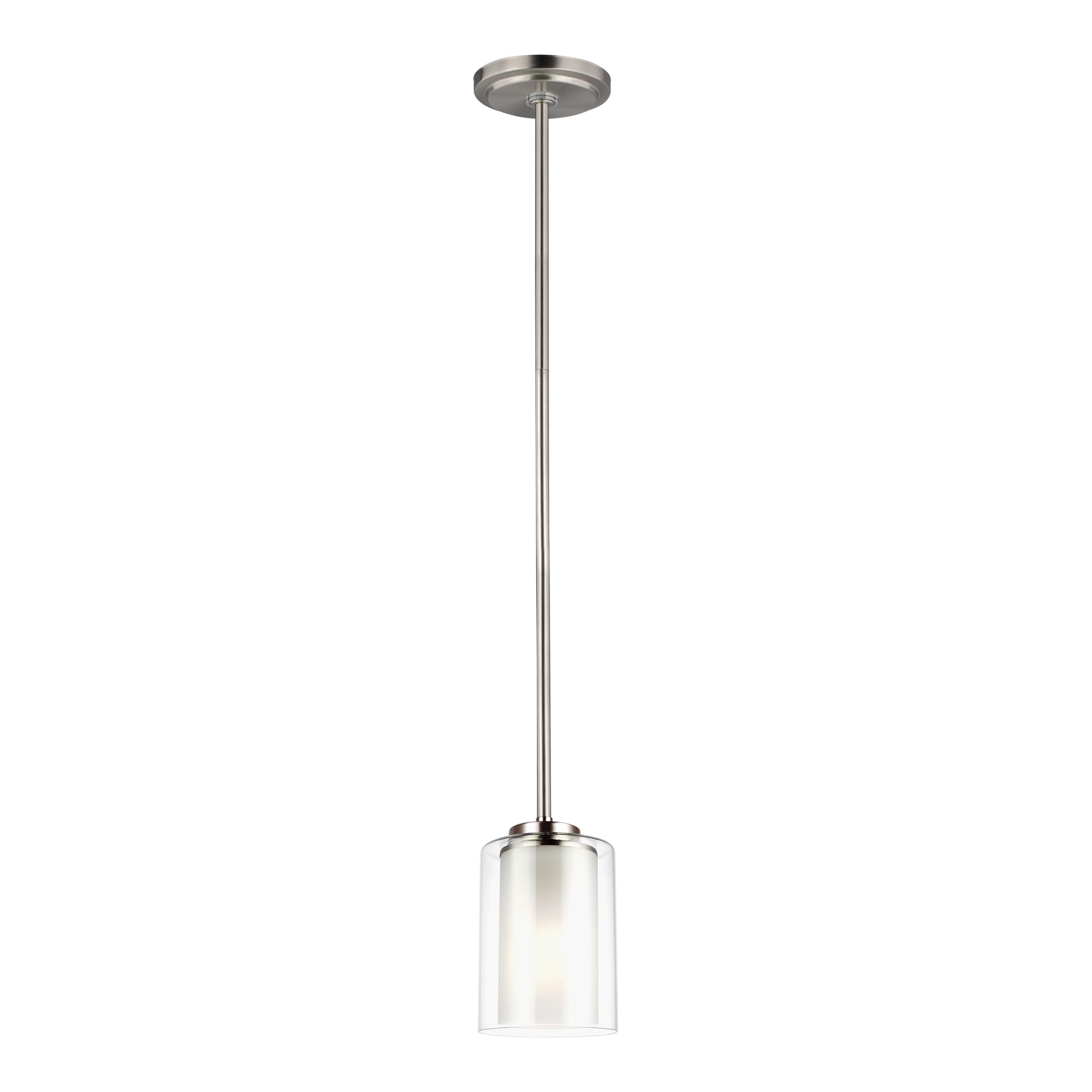 Generation Lighting 6137301EN3-962 Elmwood Park 1 -Light Brushed Nickel Traditional Clear glass Cylinder Mini Hanging Pendant light
