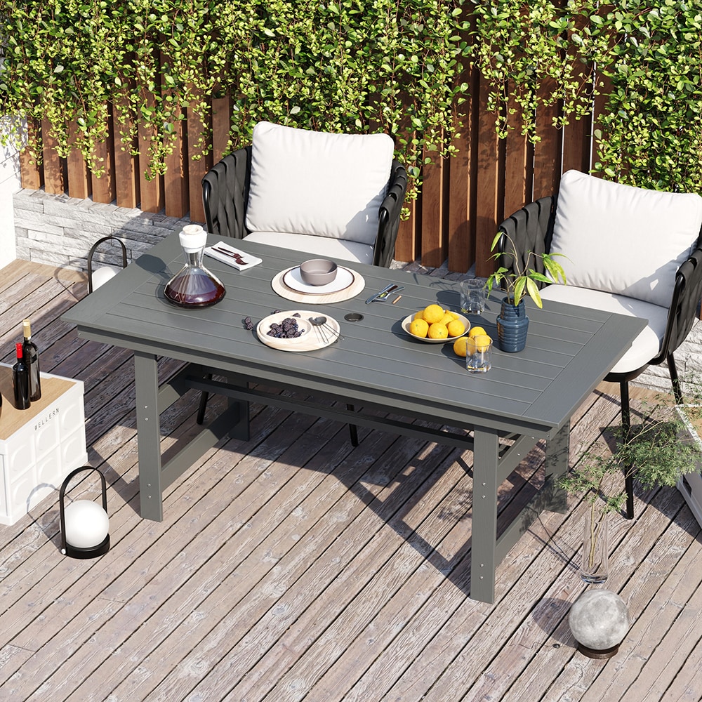 6 seat outdoor patio set with umbrella Summit Living 6-seat Outdoor Patio Dining Set with 13ft Navy Blue Patio  Umbrella, 6 Textilene Outdoor Swivel Chairs & 1 Large Metal Rectangle  Table,
