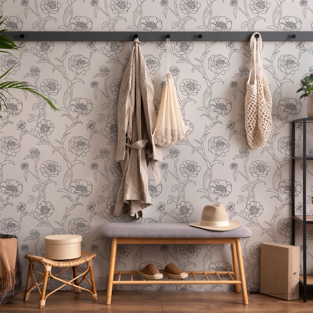 Black and White Floral Peel and Stick Wallpaper Roll