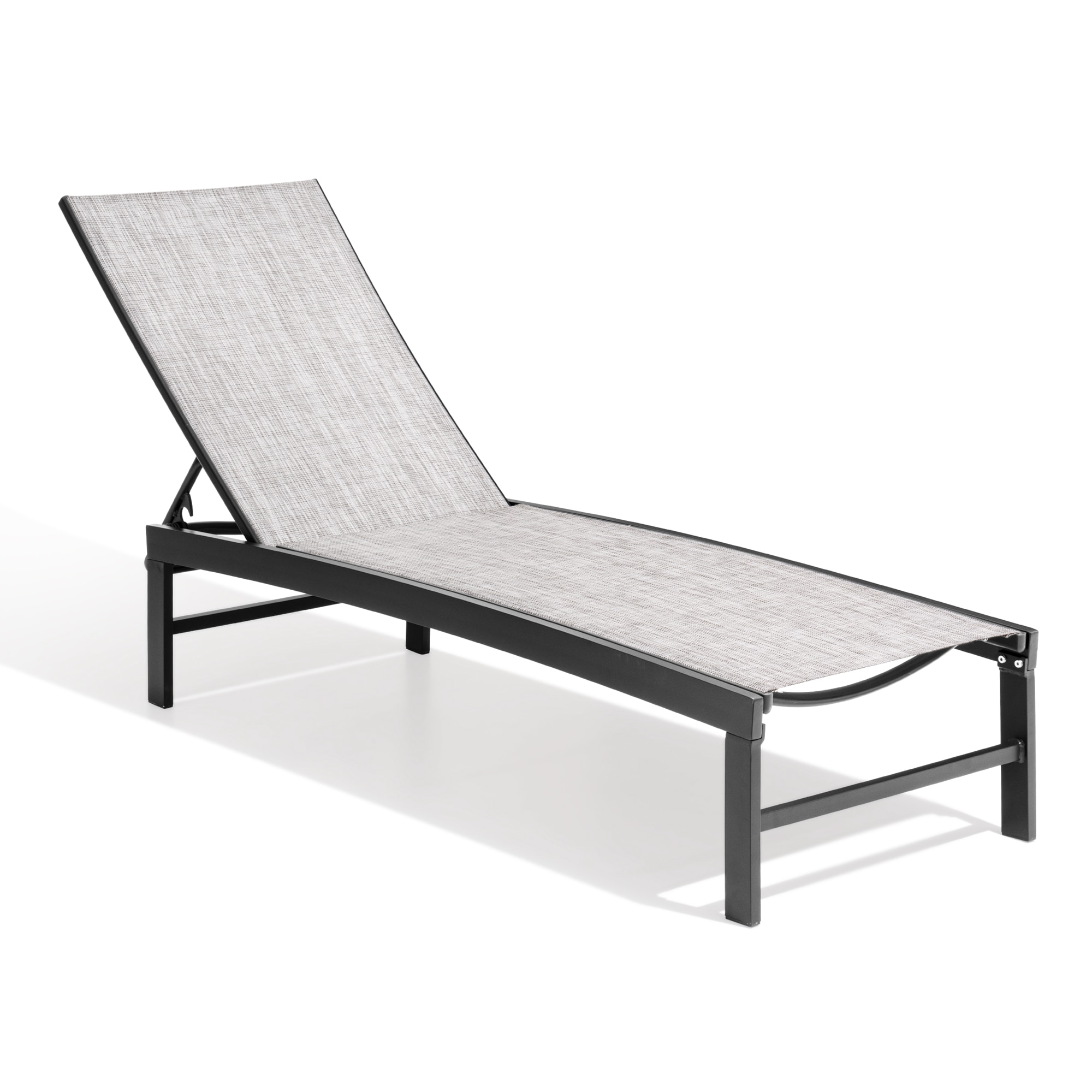 Crestlive Products CL-LG006EAR Aluminum Adjustable Chaise Lounge Chair Brown Metal Frame Stationary Chaise Lounge Chair with White Mesh Seat