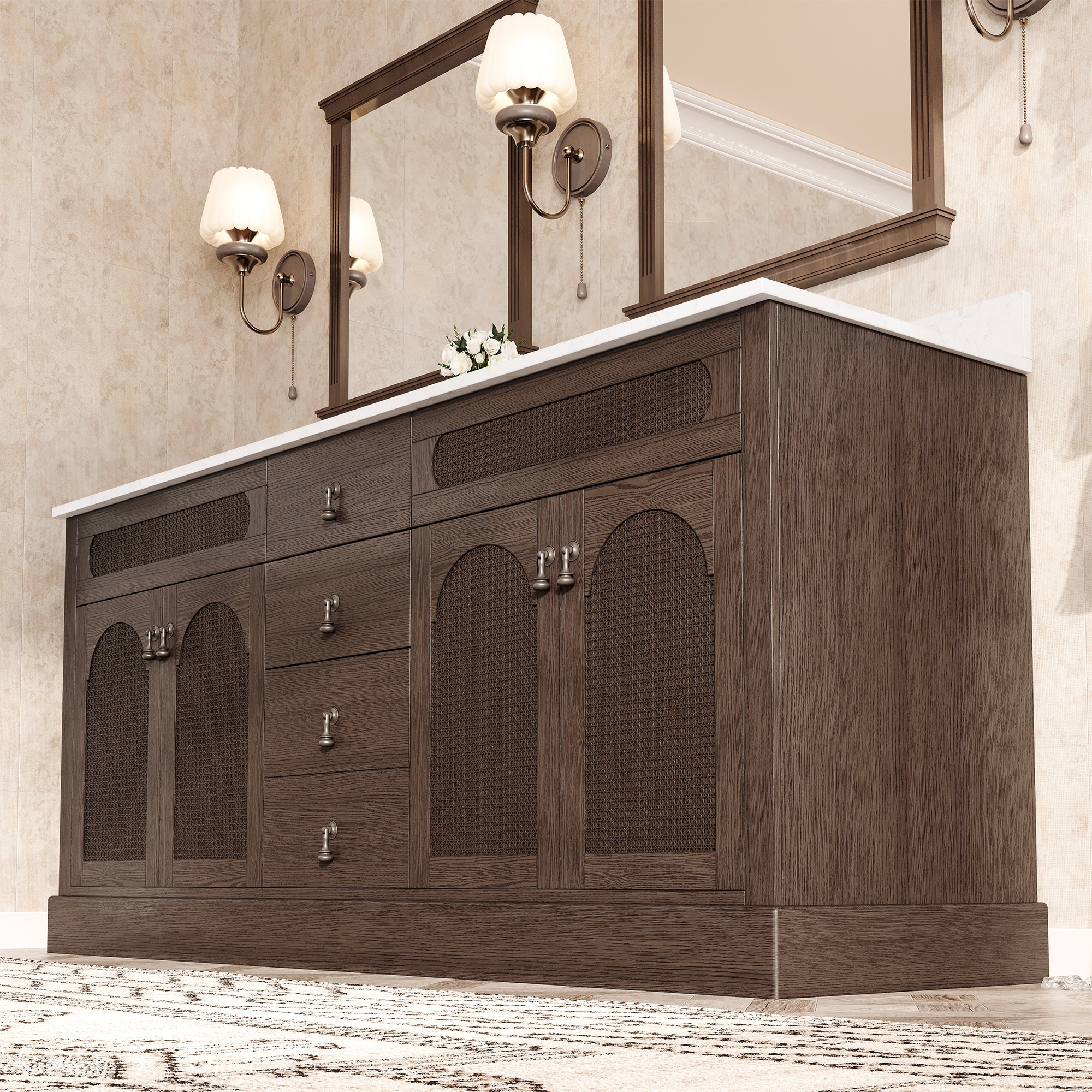 JEAREY Fully Assembled 72-in Dark Brown Undermount Double Sink