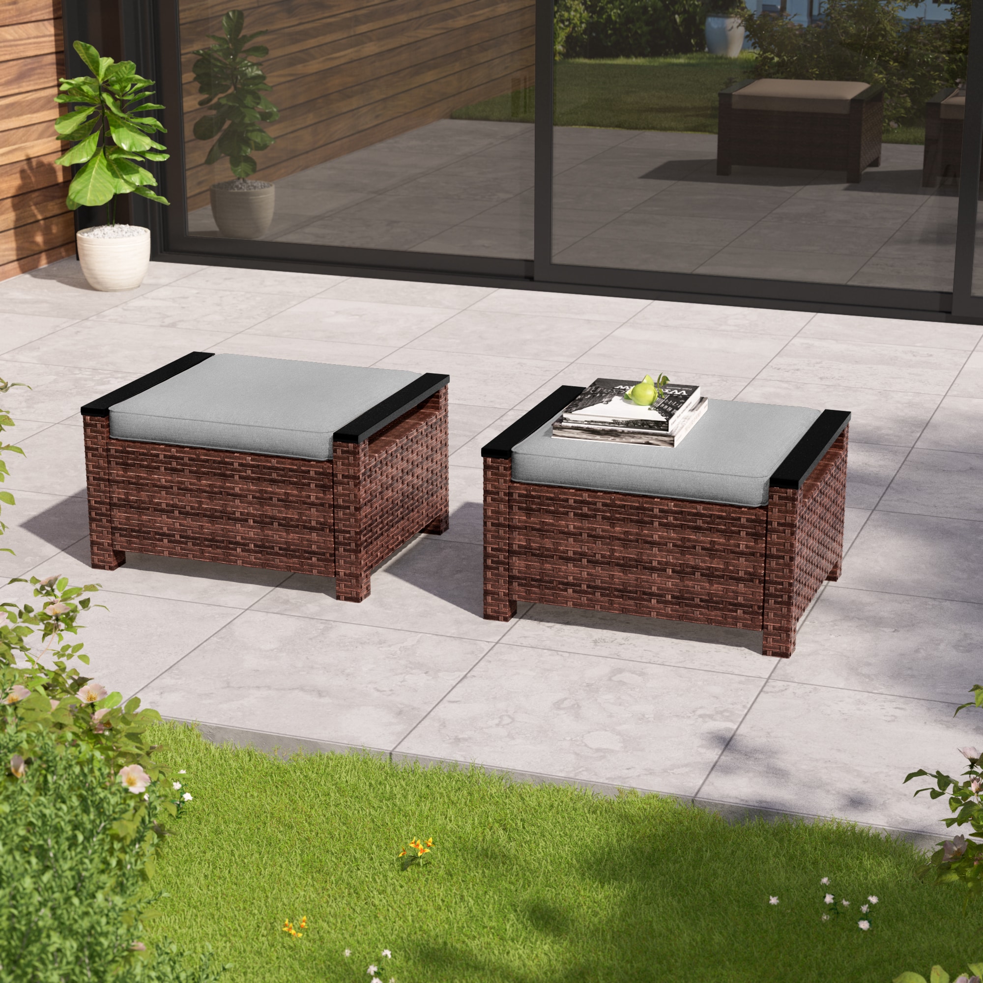 Sonkuki SD-PS-126S4BGY Patio Conversation Set 2 -Piece Wicker Patio Conversation Set with Gray Cushions