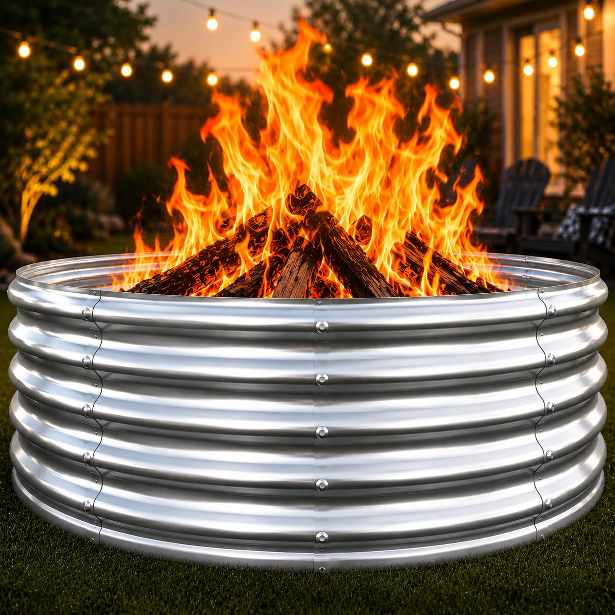 Vrbgify - 39 Inch Fire Pit Ring Extra Thick Galvanized Steel High Heat Resistant Outdoor Firepit...